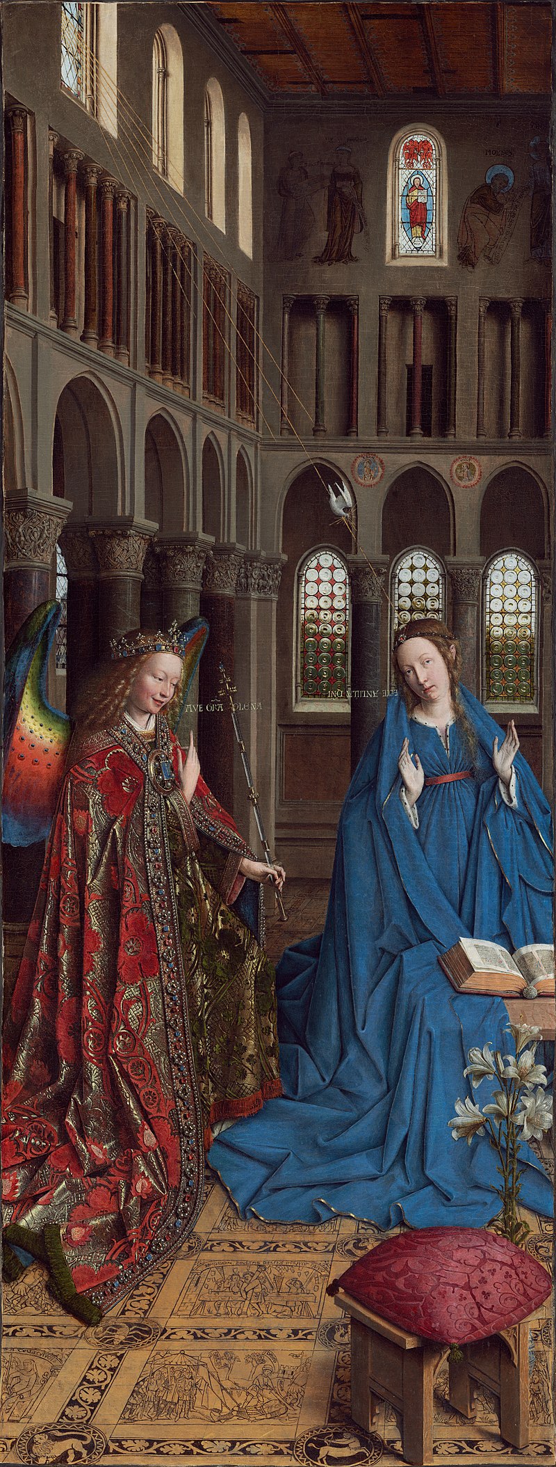 La Anunciación by Jan van Eyck - c. 1434 - 93 x 37 cm National Gallery of Art