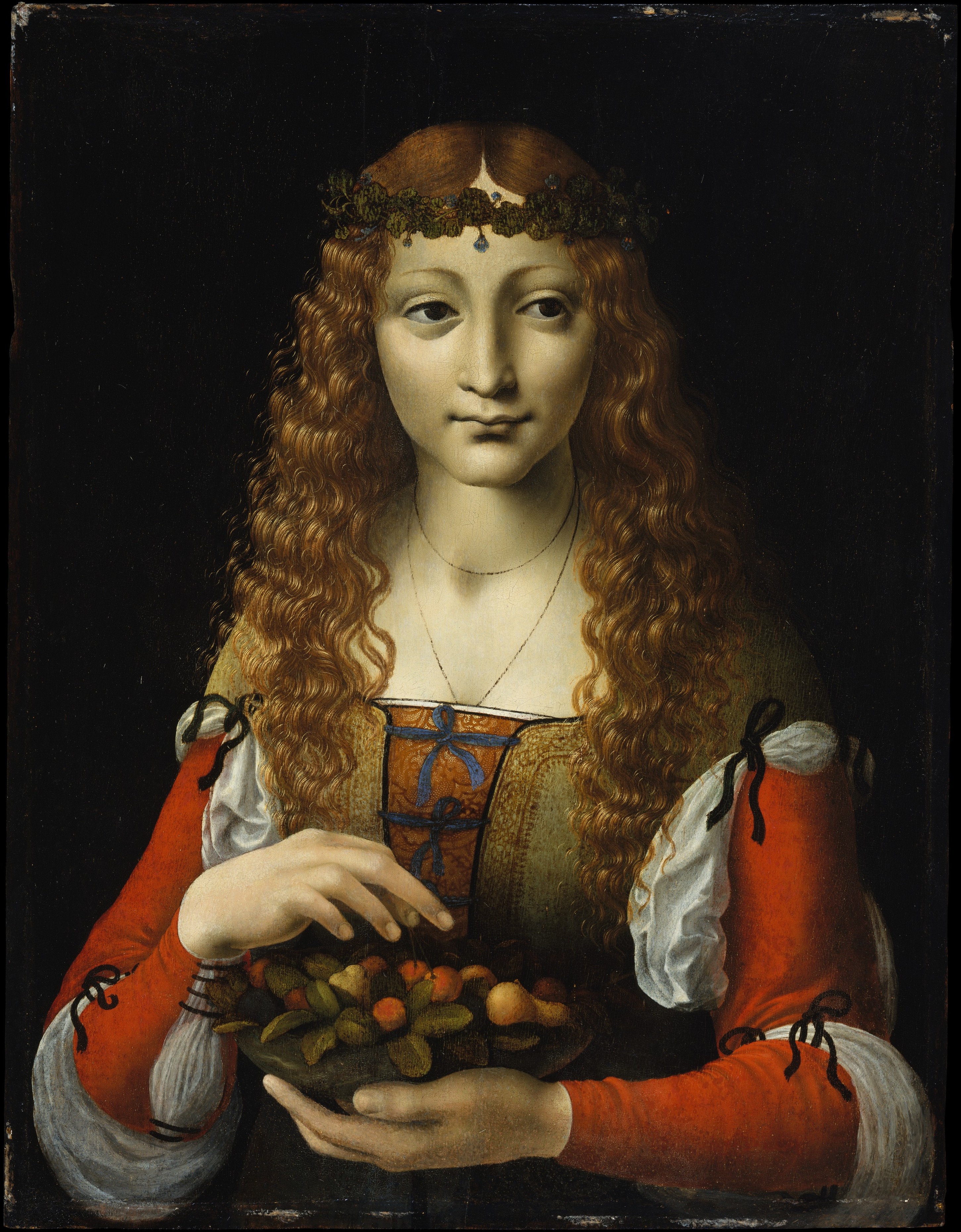 Girl with Cherries by Marco d'Oggiono (Attributed) - ca. 1491–95 - 48.9 x 37.5 cm Metropolitan Museum of Art