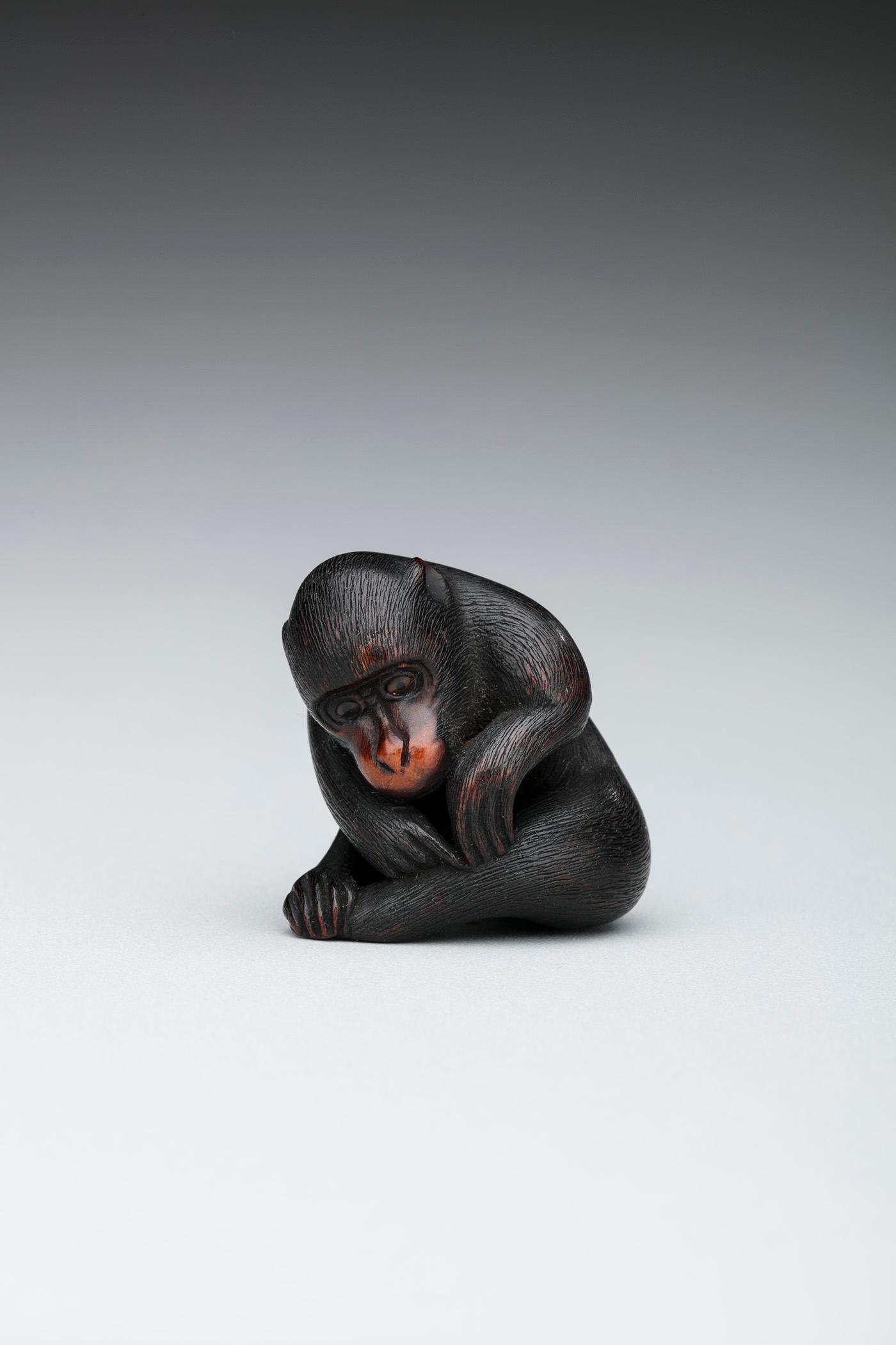 نتسوکه: میمون نشسته در حال برداشتن یک کک by Unknown Artist - قرن نوزدهم 