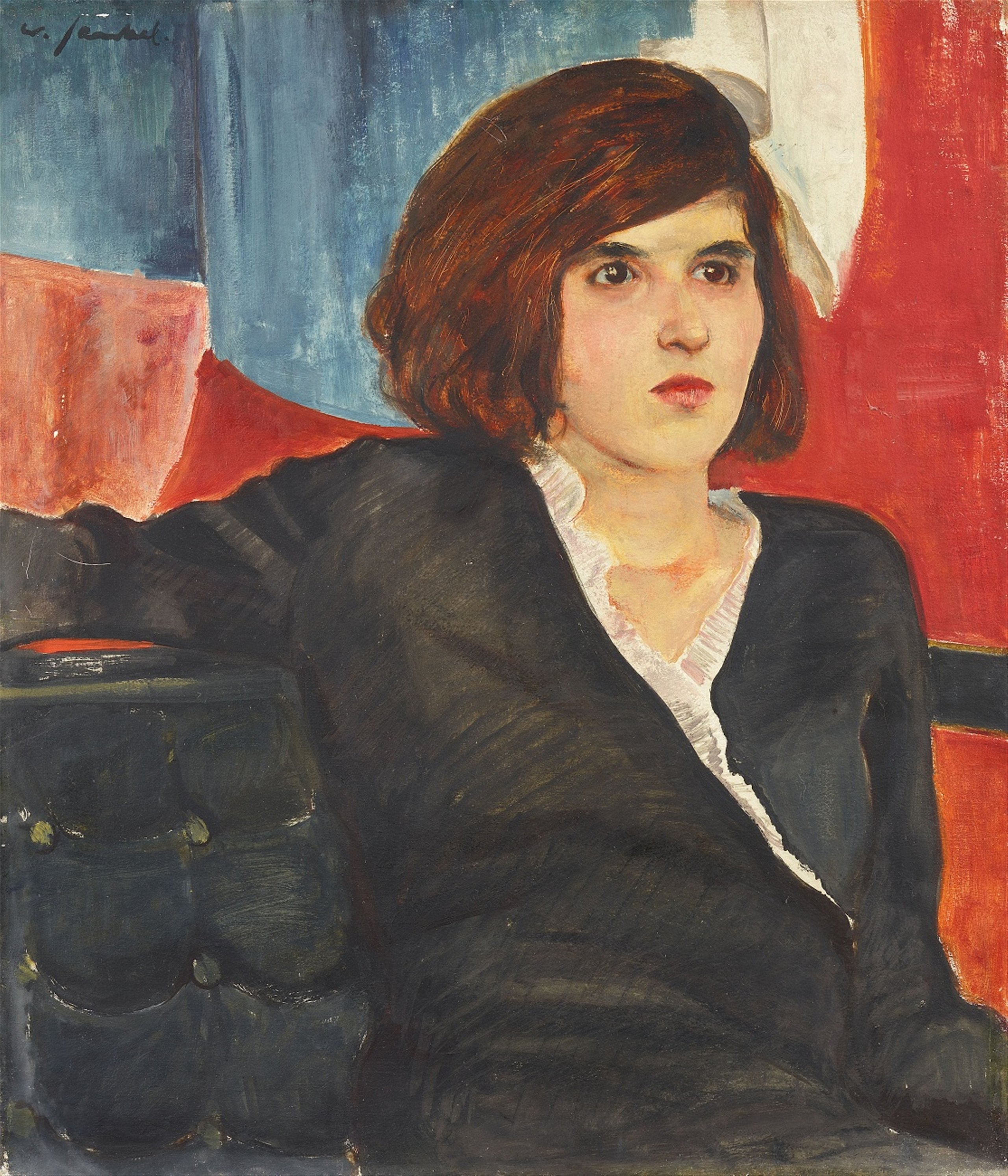Jonge vrouw op Barcelona-stoel by Willy Jaeckel - ca. 1930 - 70.5 x 60.5 cm 