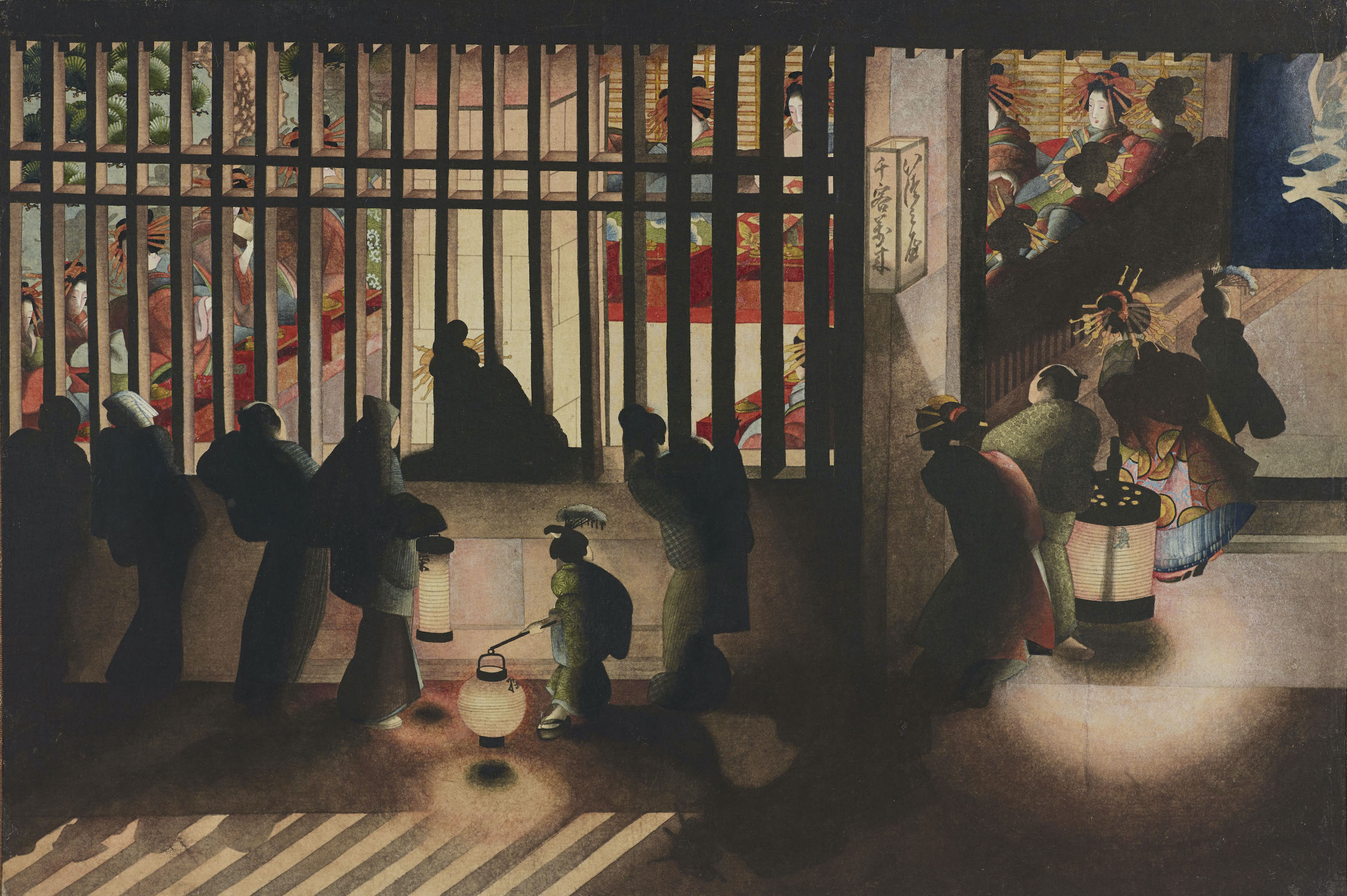 Stanza dell'esposizione a Yoshiwara di sera by Katsushika Ōi - 1844–1854 