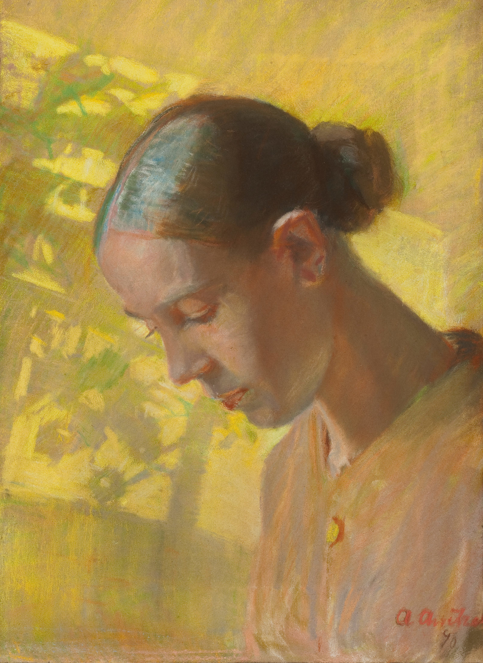 Tanulmány a varrónő fejéről, Ane by Anna Ancher - 1890 