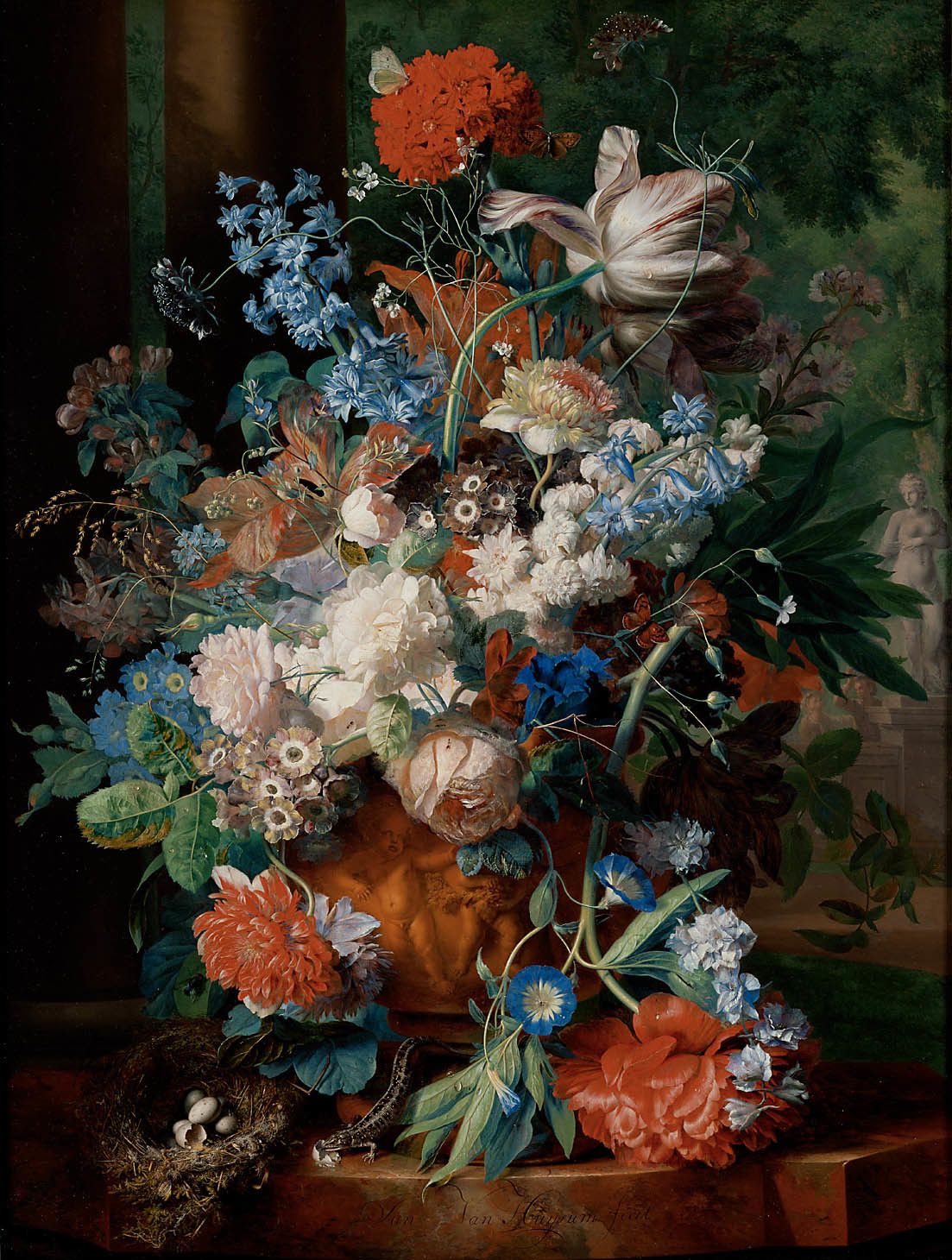Buchet de flori cu peisaj by Jan Huysum - Prima jumătate a secolului al XVIII-lea - 80 x 60 cm 