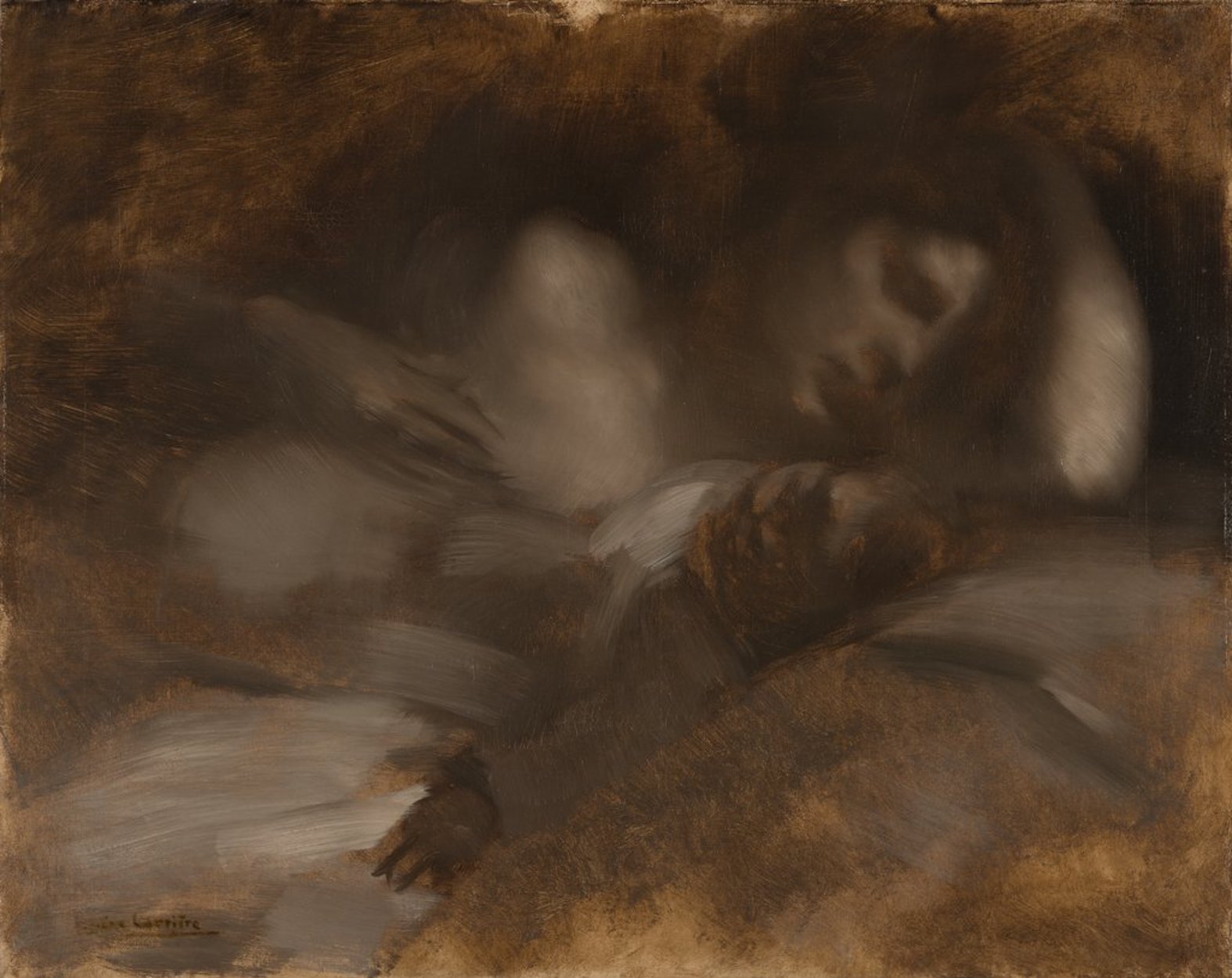 睡覺 by Eugène Carrière - 1890 - 66.2 × 82.3 cm 