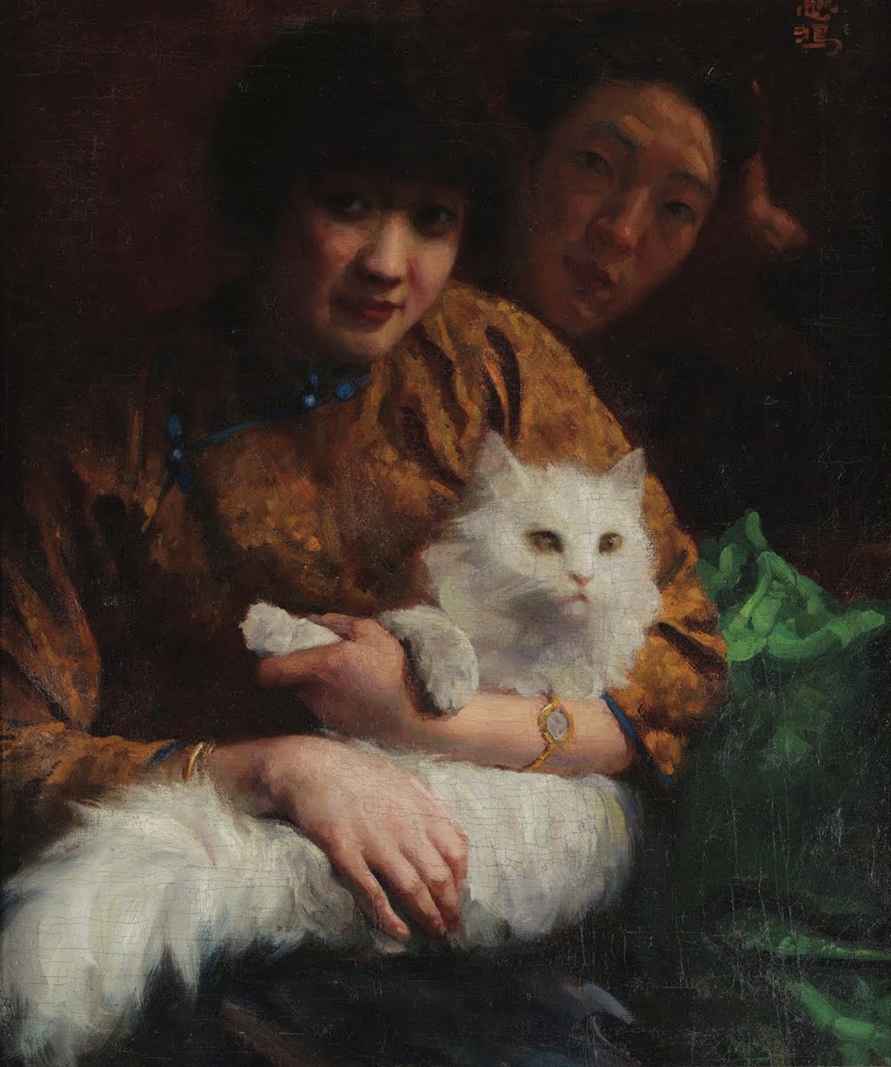 Гладячи кота by Xu Beihong - 1924 - 65 x 53 см 