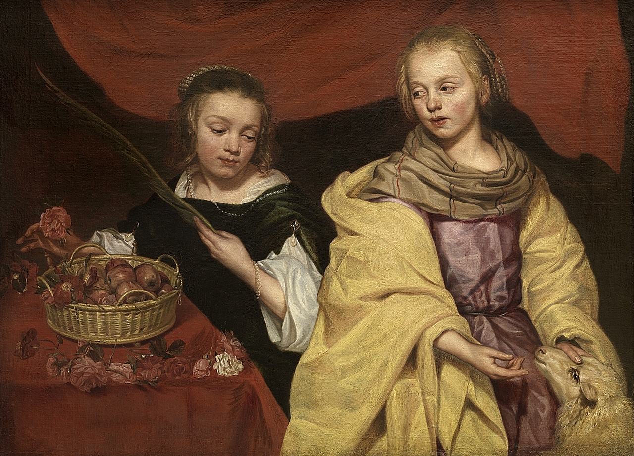 Two Girls as Saint Agnes and Saint Dorothea by Michaelina Wautier - 17th century - 90 × 122 cm Royal Museum of Fine Arts in Antwerp (KMSKA)