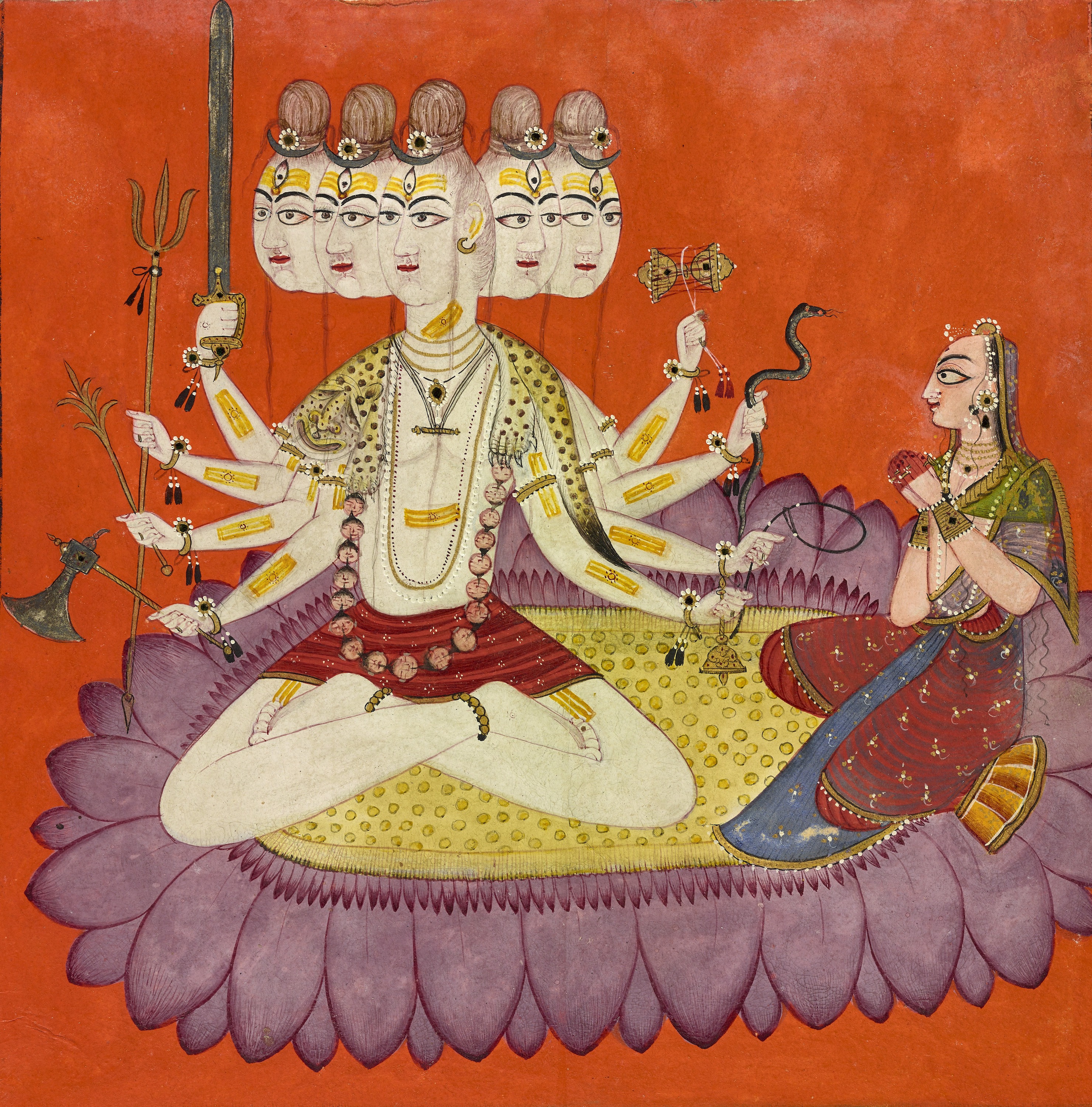 被帕爾瓦蒂崇拜的薩達希瓦 by  Attributed to Devidasa - 1690 - 19.1 × 18.4 cm 