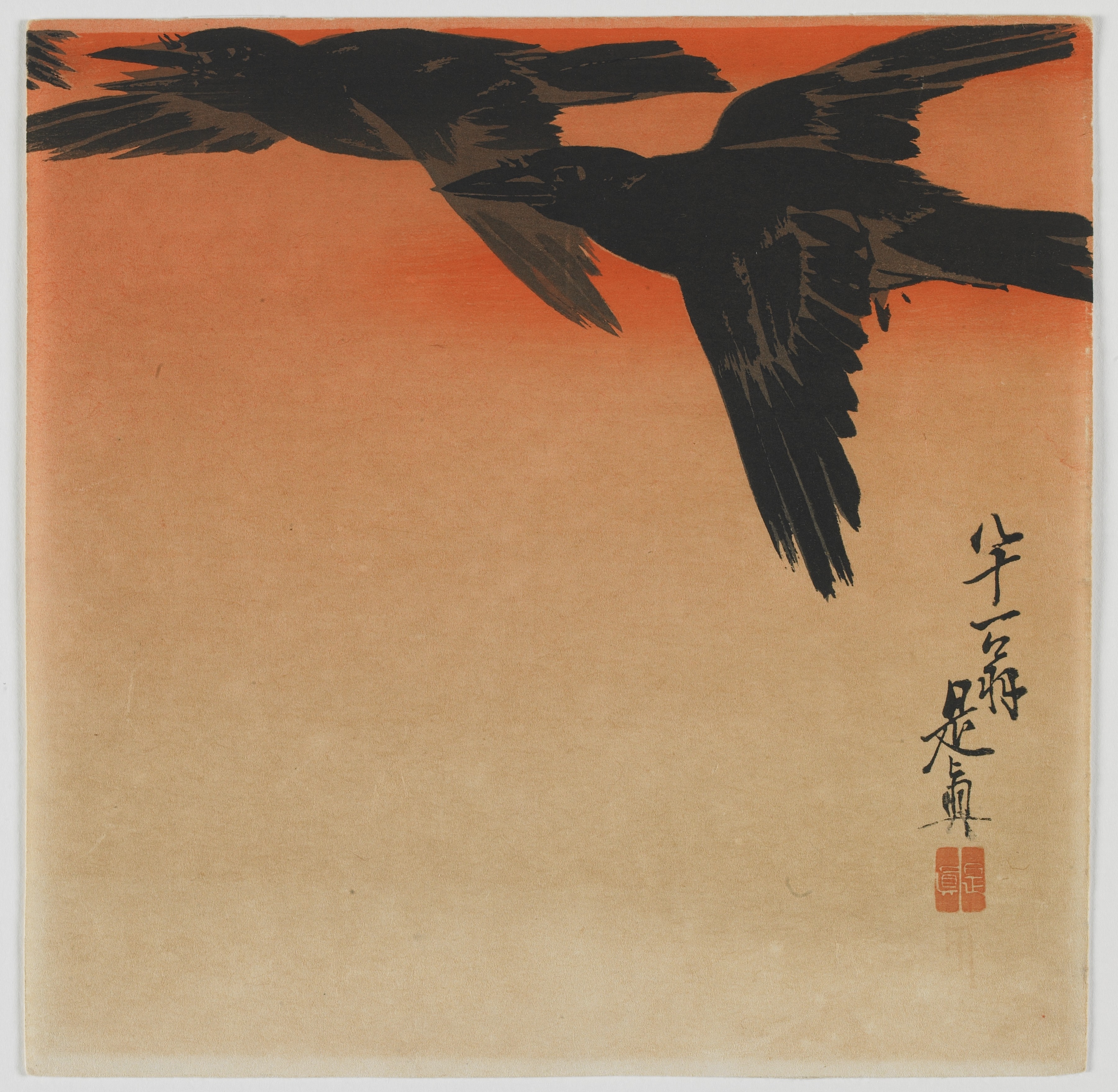 Corvi al tramonto by Shibata Zeshin - Fine XIX secolo - 23.8 x 23.9 cm 