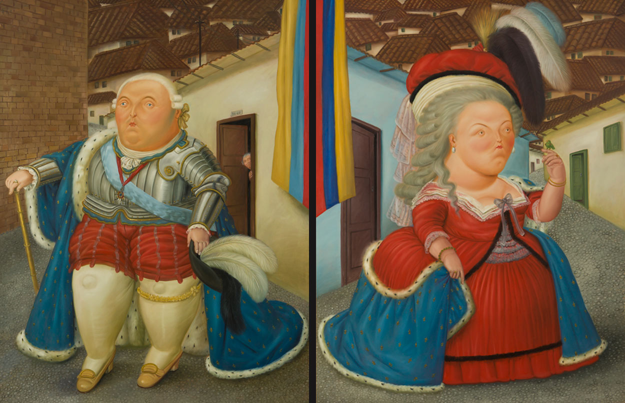 Ludovic al XVI-lea și Maria Antoaneta în vizită la Medellin by Fernando Botero - c. 1990 - 272 cm × 208 cm 