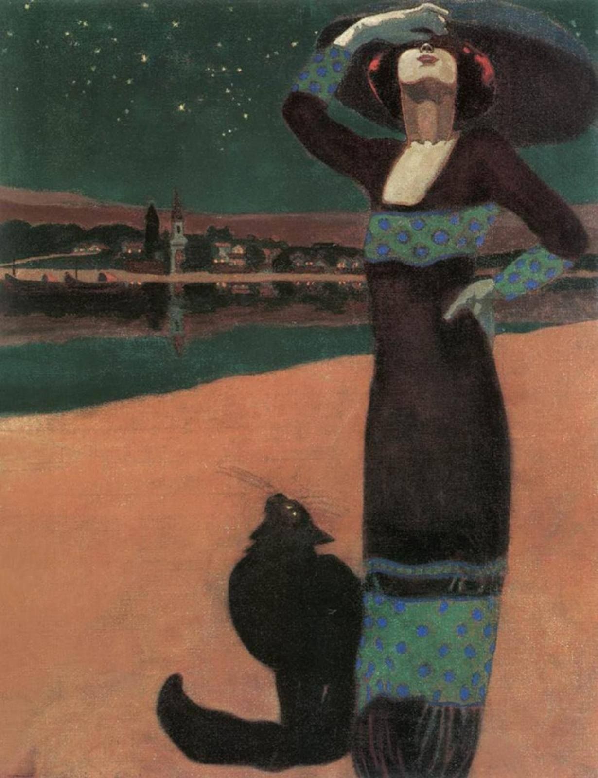 Slim Woman with a Cat by Géza Faragó - 1913 Kecskeméti Katona József Múzeum