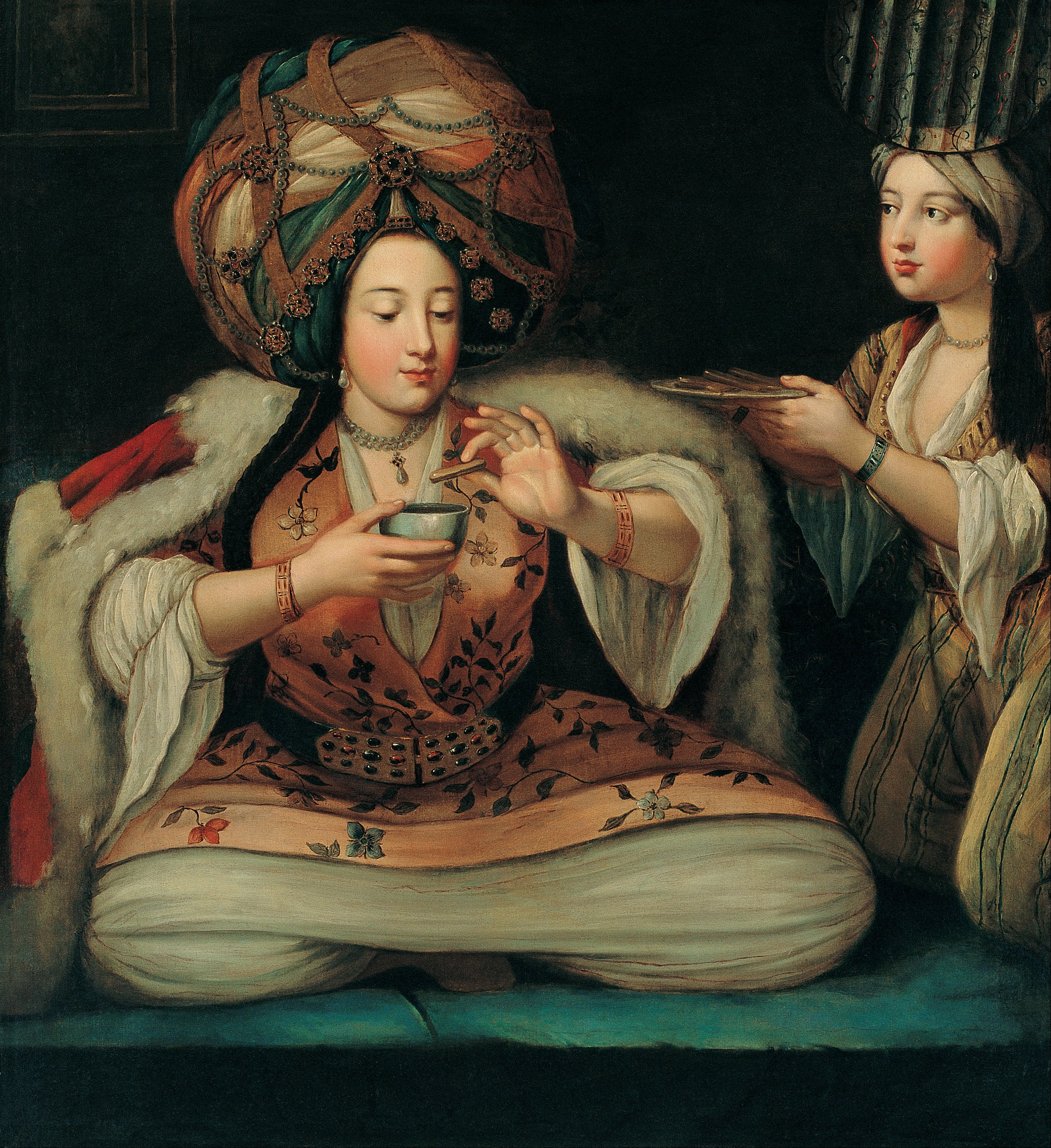 Enjoying Coffee by Unknown Artist - First half of the 18th Century - 101.5 x 112 cm Pera Museum