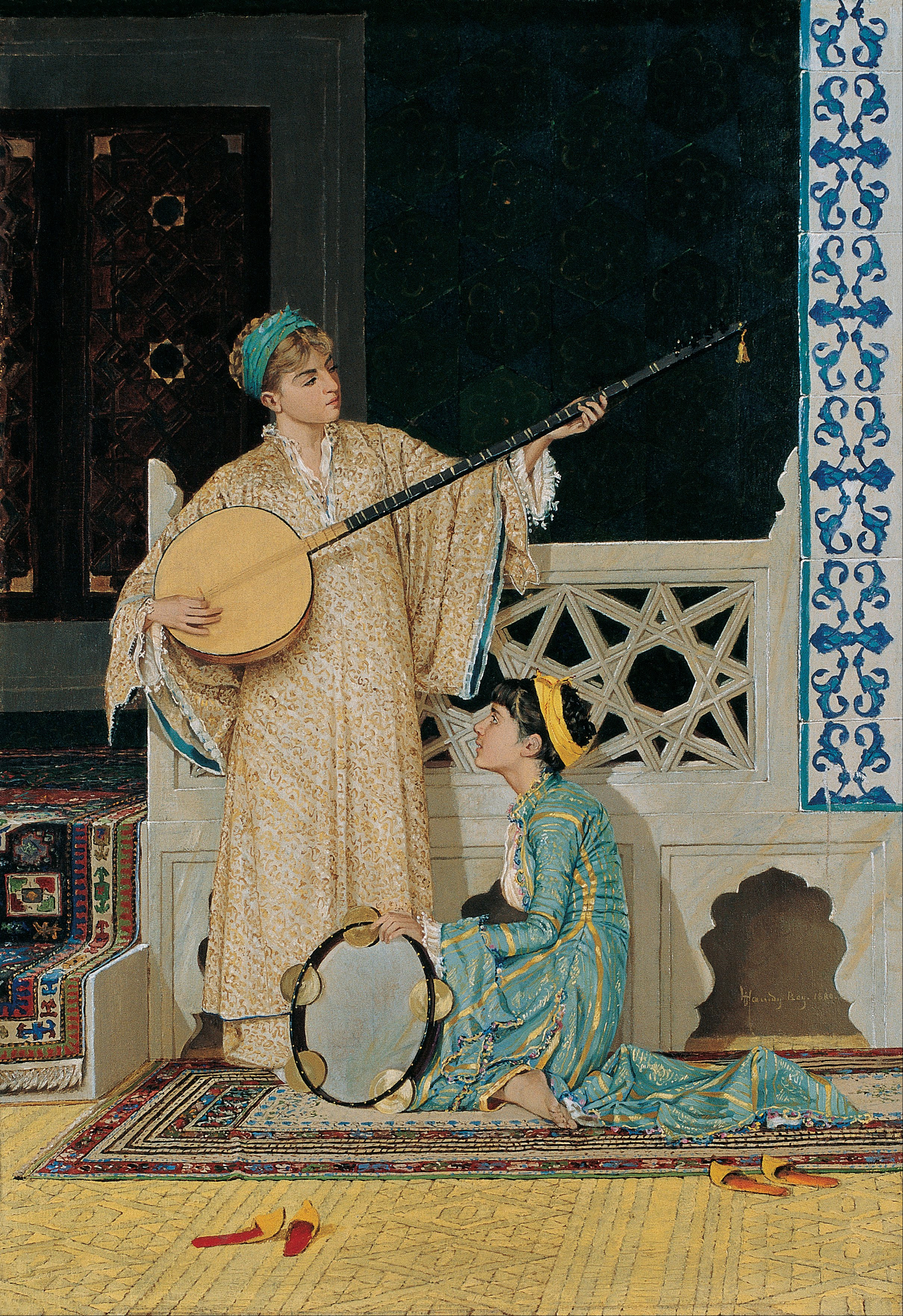 Két zenészlány by Osman Hamdi Bey - XIX. század második fele - 58 x 39 cm 