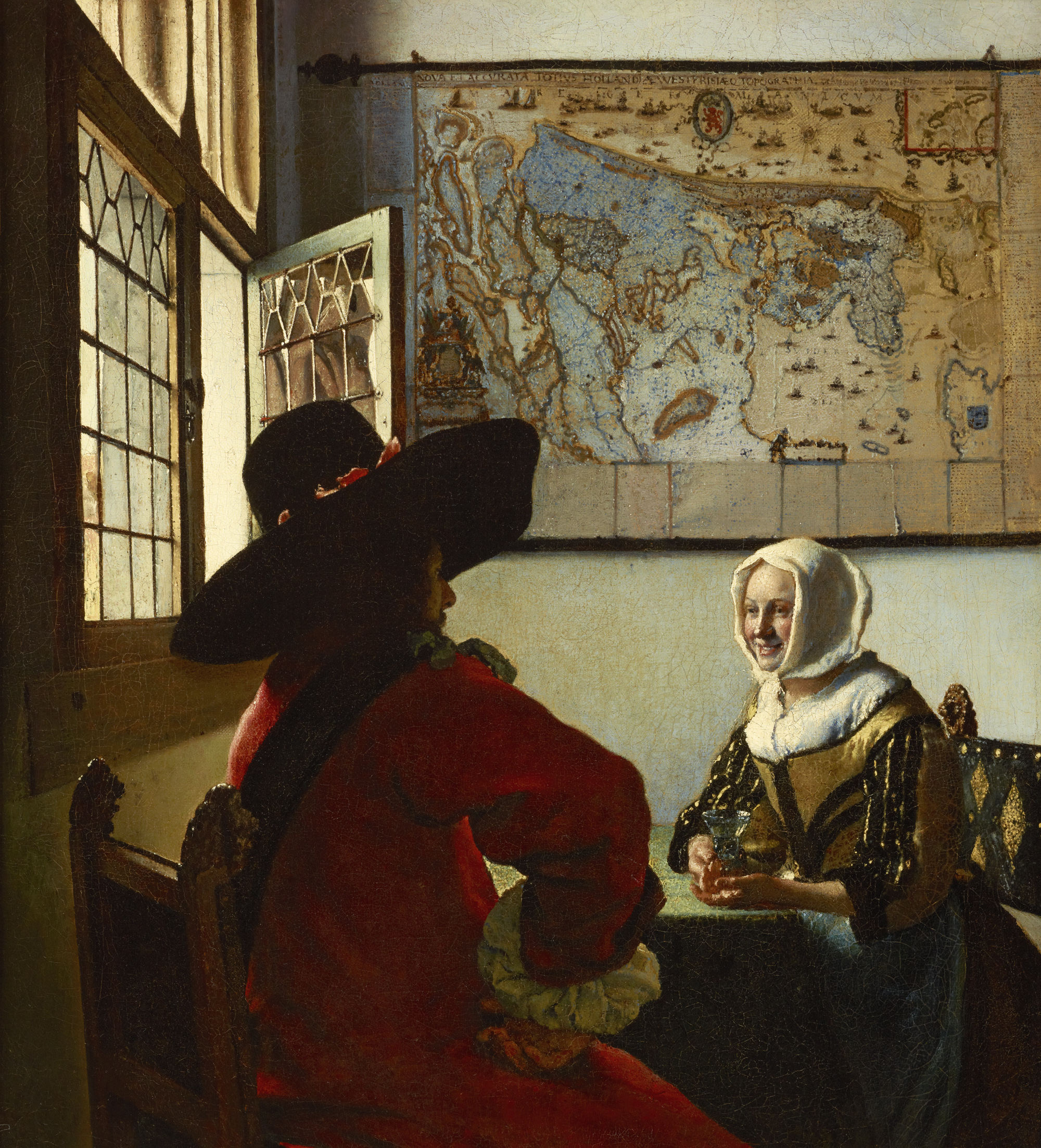 Oficial e Rapariga Risonha by Johannes Vermeer - ca. 1657 - 19 7/8 x 18 1/8 polegadas 