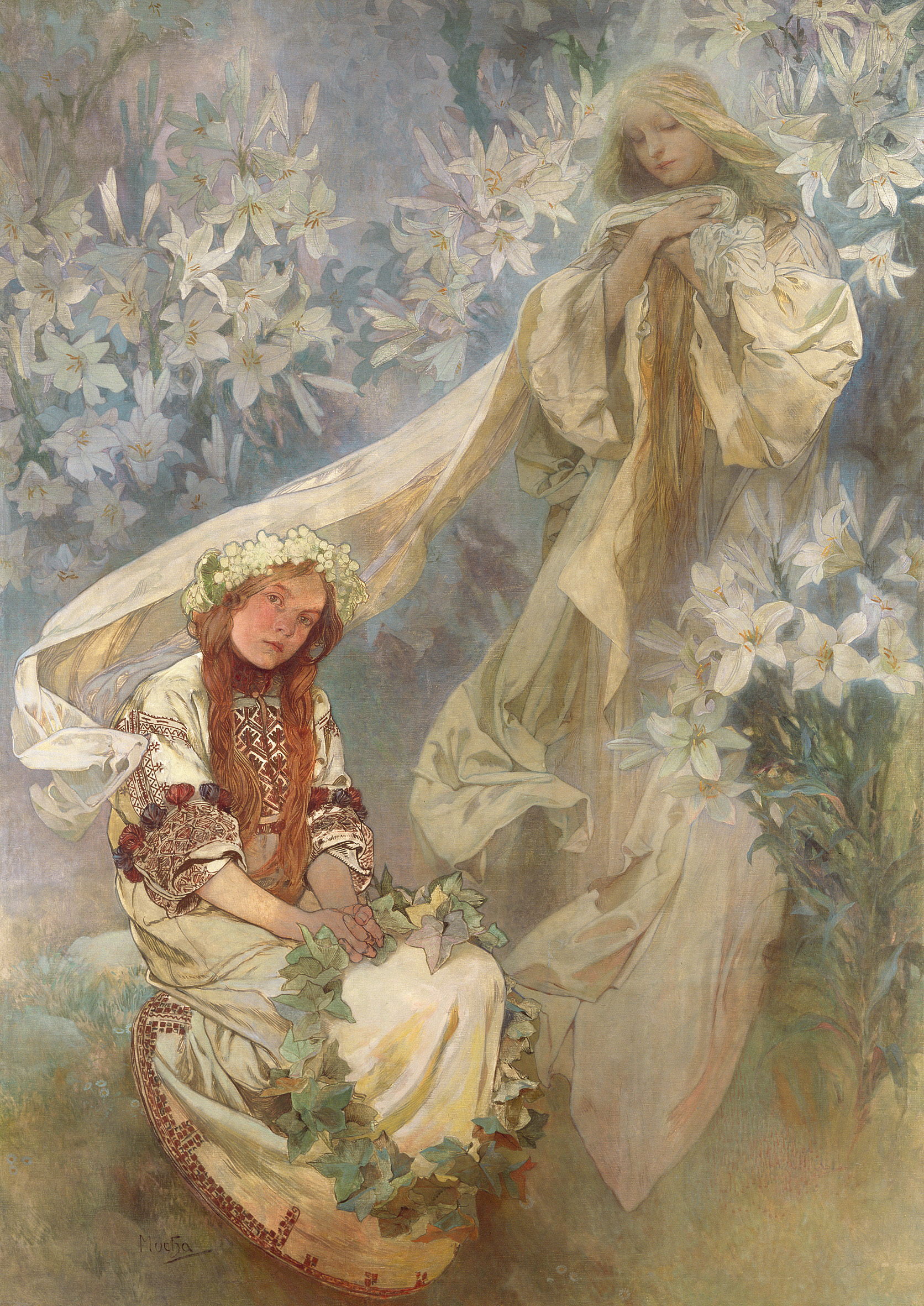百合花中的圣母 by 阿方斯 慕夏 - 1905 - 247 x 182 厘米 穆夏博物馆，