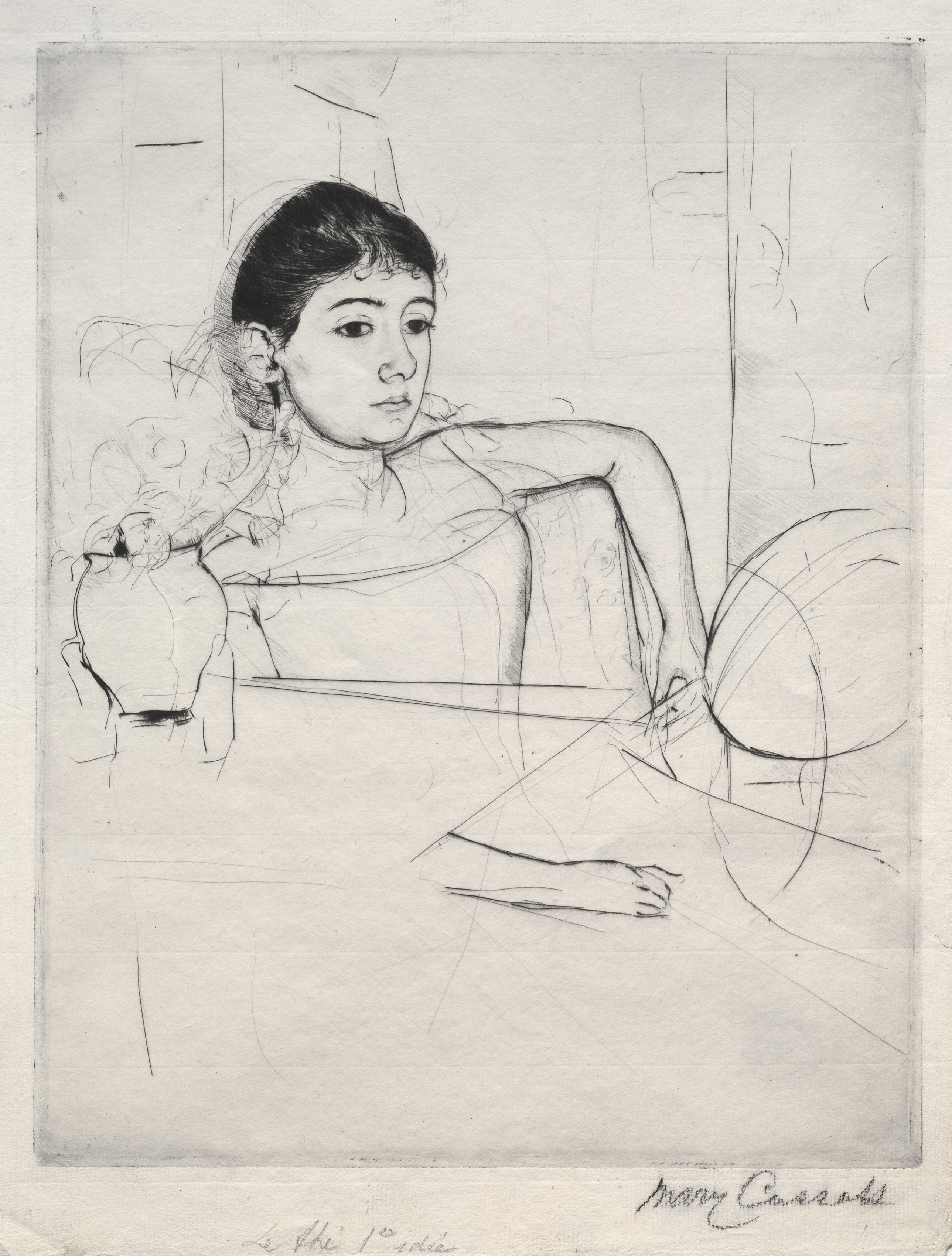 深色头发的Mimi by 玛丽· 卡萨特 - 1889年 - 26.99 x 21.43 cm 克利夫兰艺术博物馆