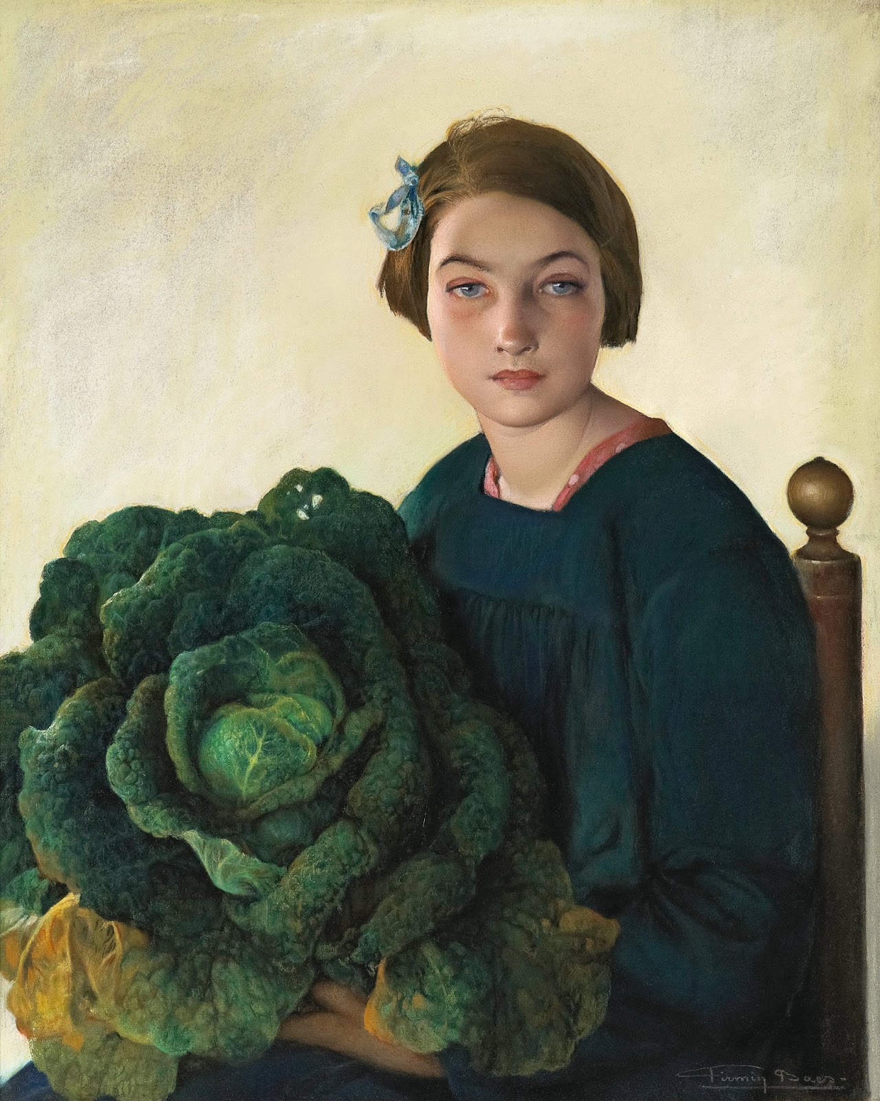The Young Girl and the Cabbage by Firmin Baes - ca. 1903 - 85 x 70.5 cm private collection