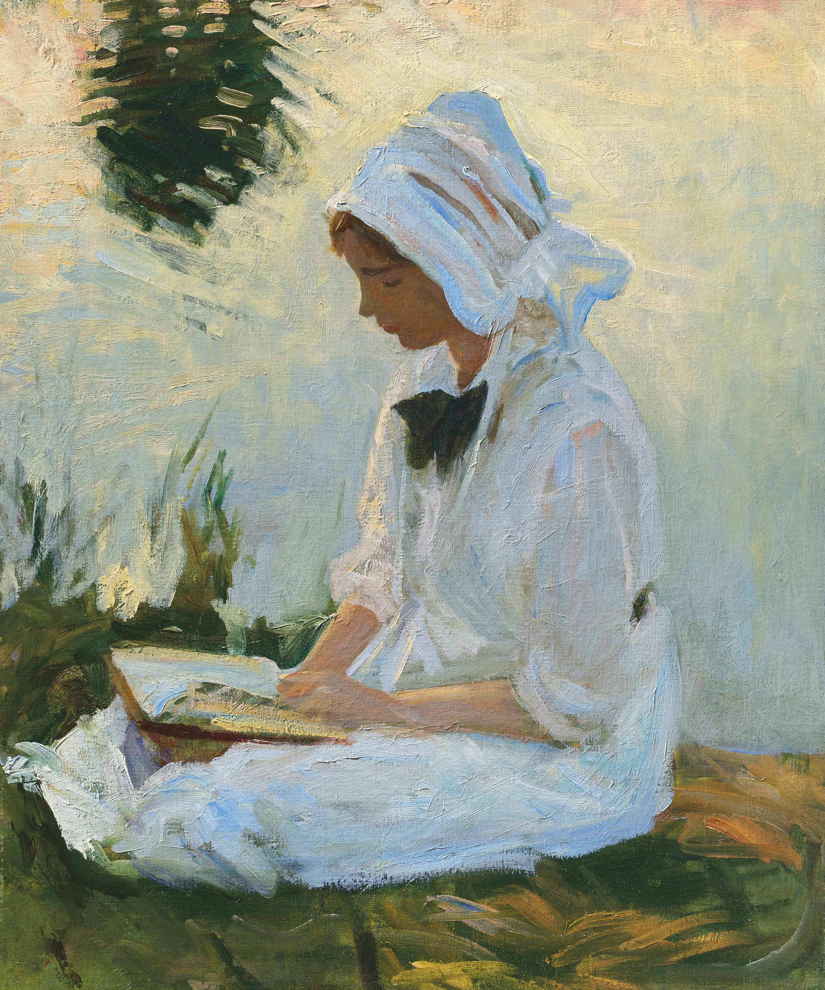 Girl Reading by a Stream by John Singer Sargent - c. 1888 - 61 x 50.8 cm private collection