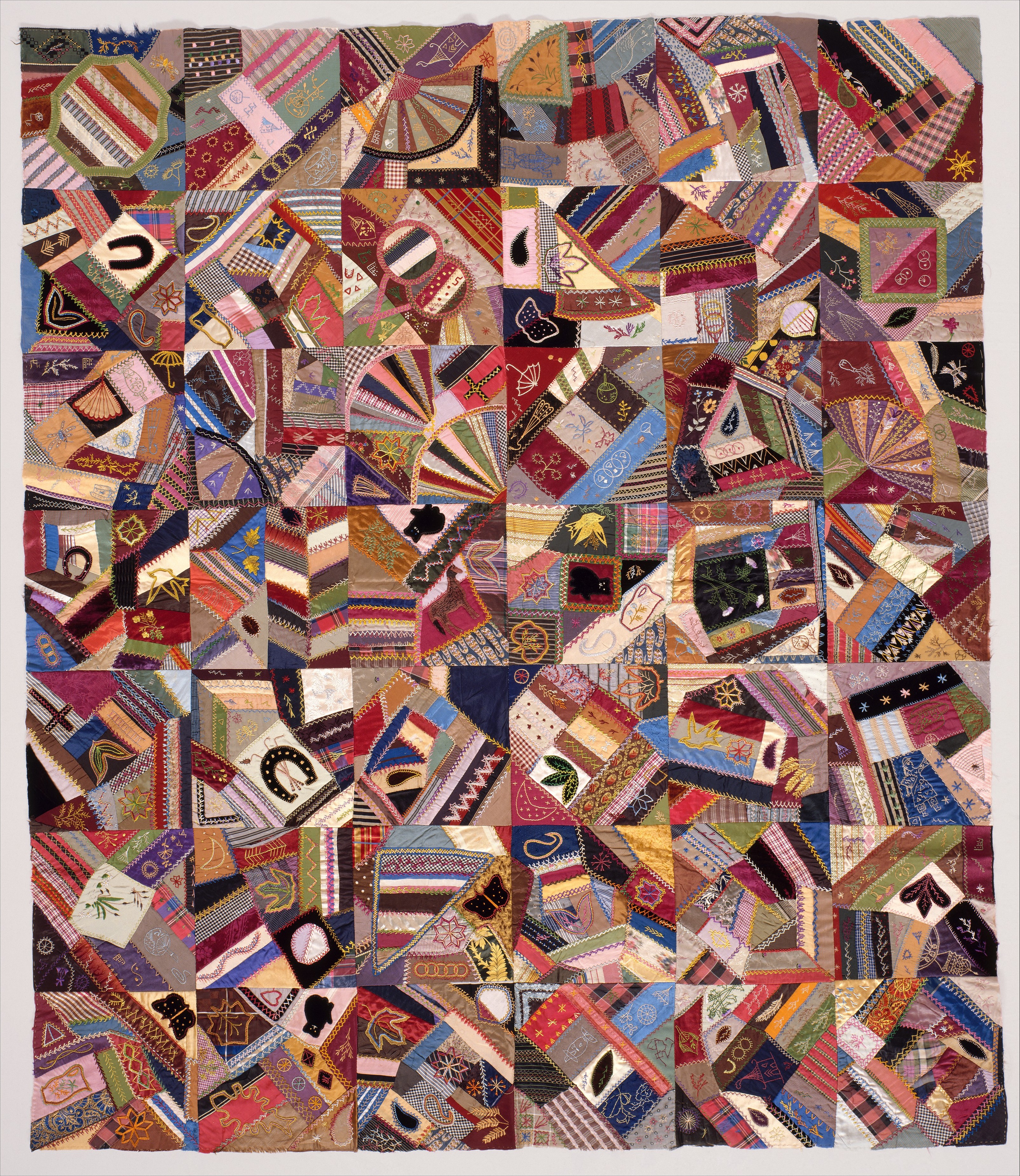 Quilt Top, Crazy pattern by Unknown Artist - ca. 1885 - 154.3 x 132.1 cm Metropolitan Museum of Art