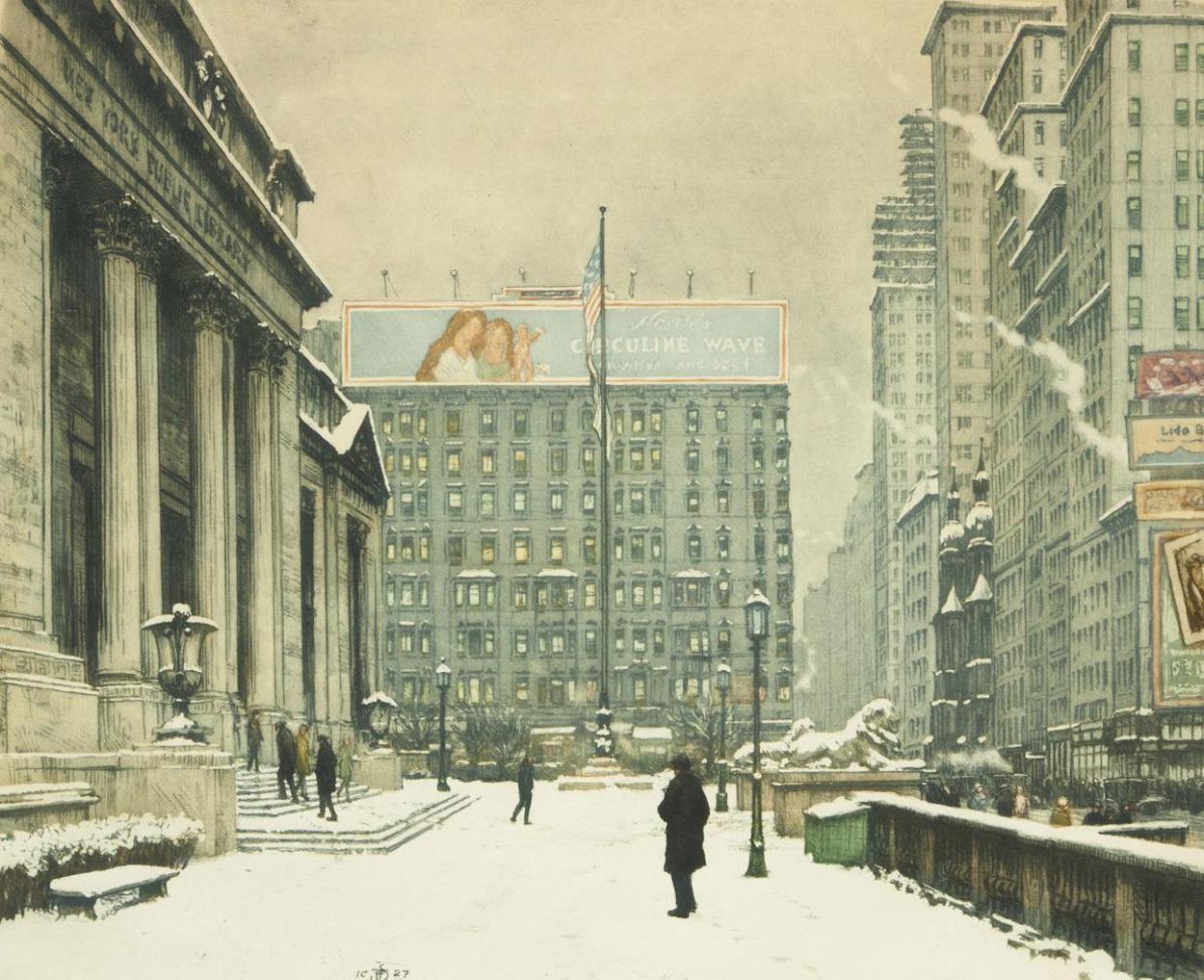 De Openbare Bibliotheek van New York by Tavík František Šimon - De jaren 1920 - 35.5 x 43 cm 