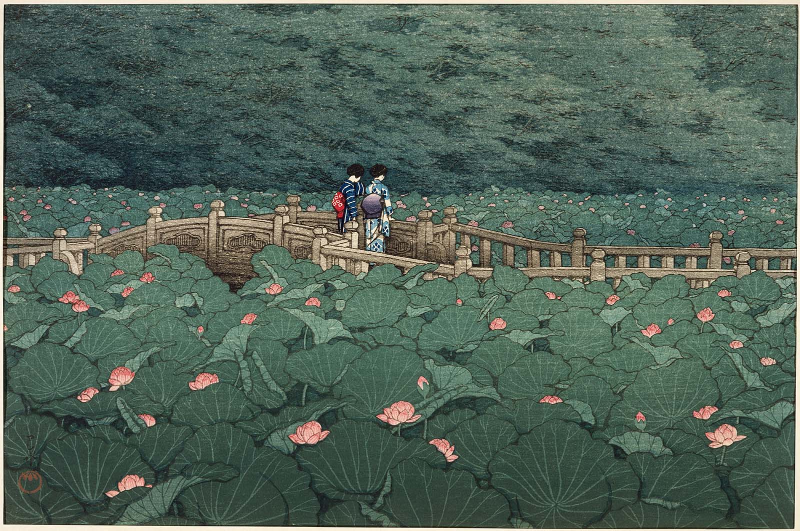 حوضِ معبد بِنتِن در شیبا by Hasui Kawase - ۱۹۲۹ - ۲۷.۳ × ۳۹.۸ سانتی‌متر 