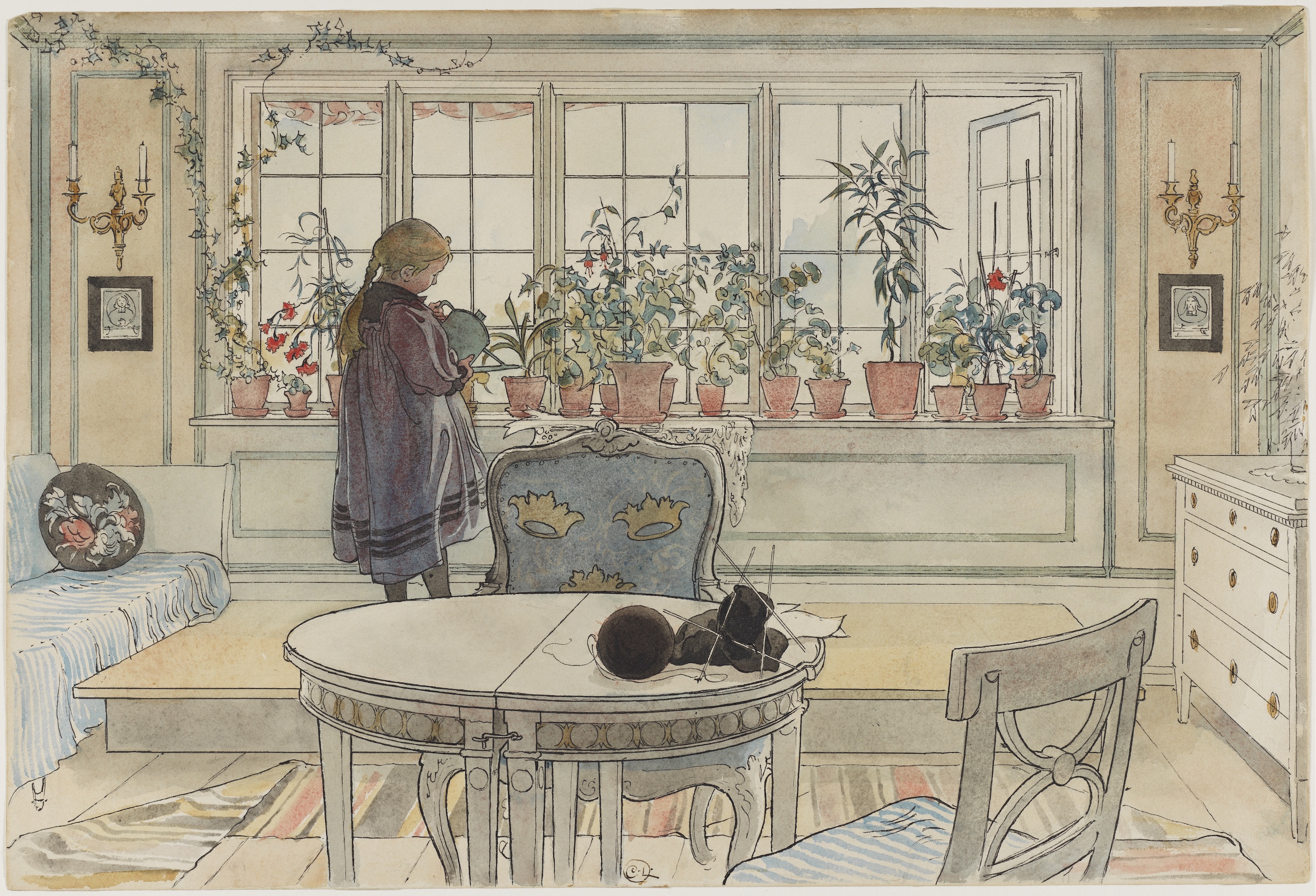 Flowers on the Windowsill. From "A Home" by Carl Larsson - 1900 - 32 x 43 cm Nationalmuseum