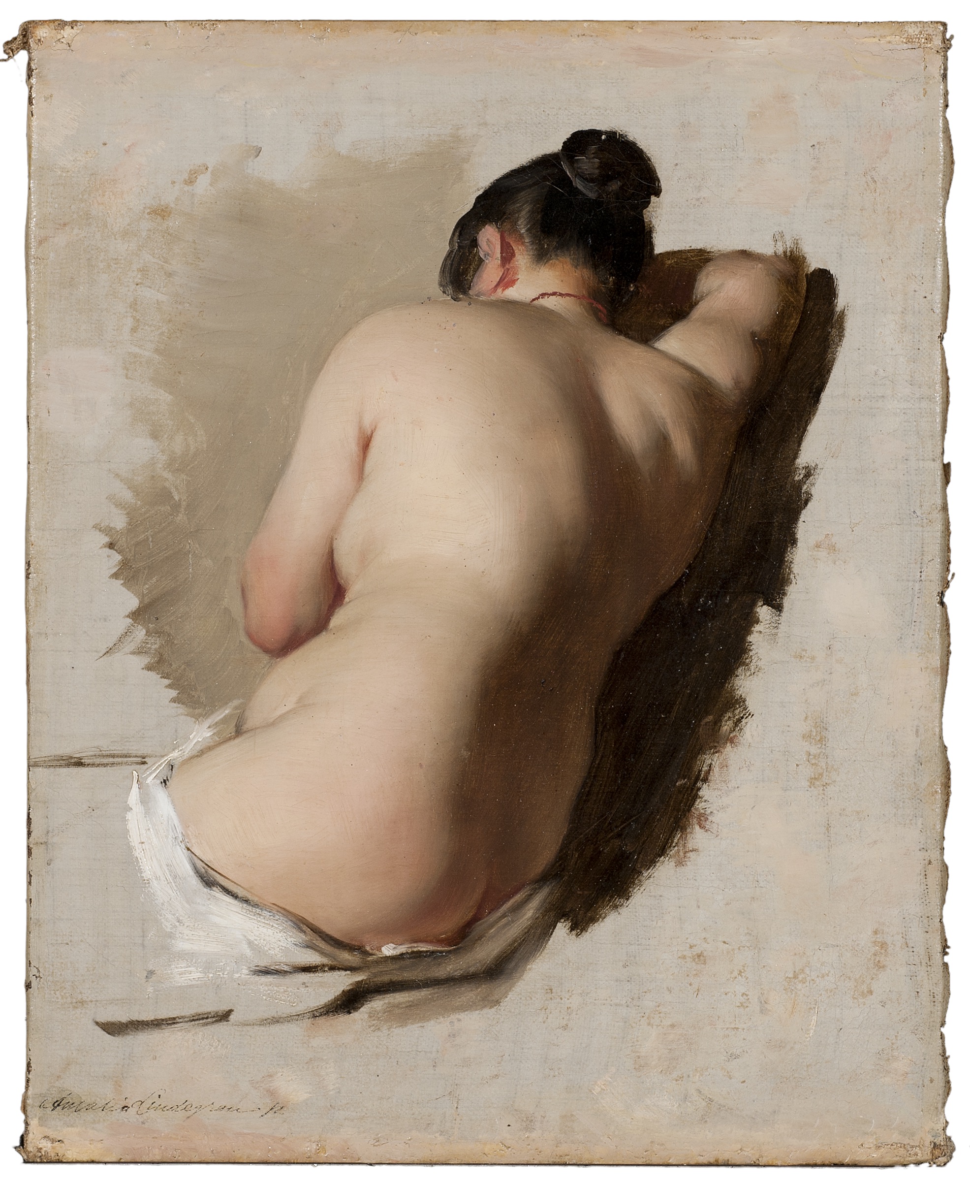 Naaktstudie by Amalia Lindegren - 1850 - 33,5 x 26,5 cm 