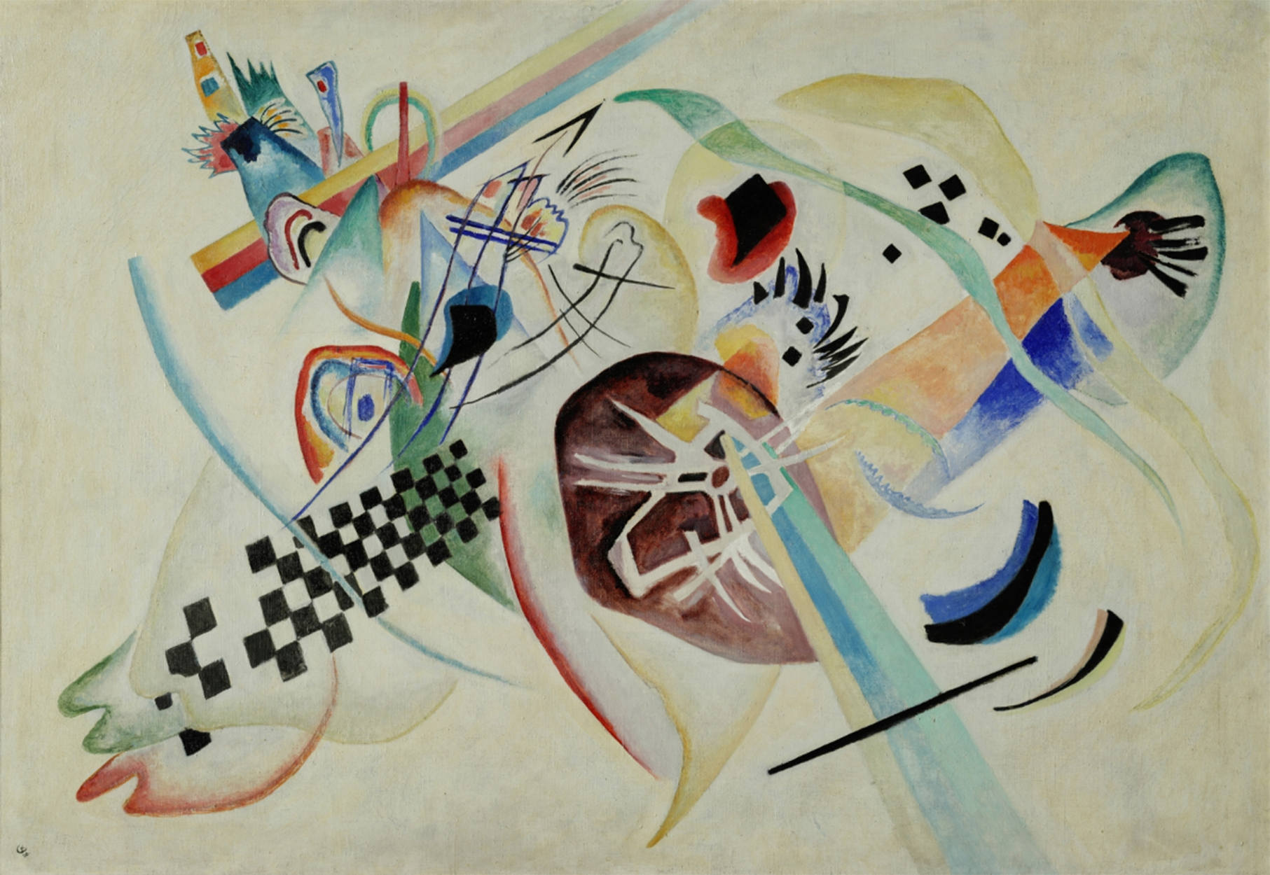 روی سفید یک، تزکیب‌یندی شماره‌ی ‌۲۲۴ by Wassily Kandinsky - ۱۹۲۰ - ۹۵×۱۳۸ سانتی‌متر 