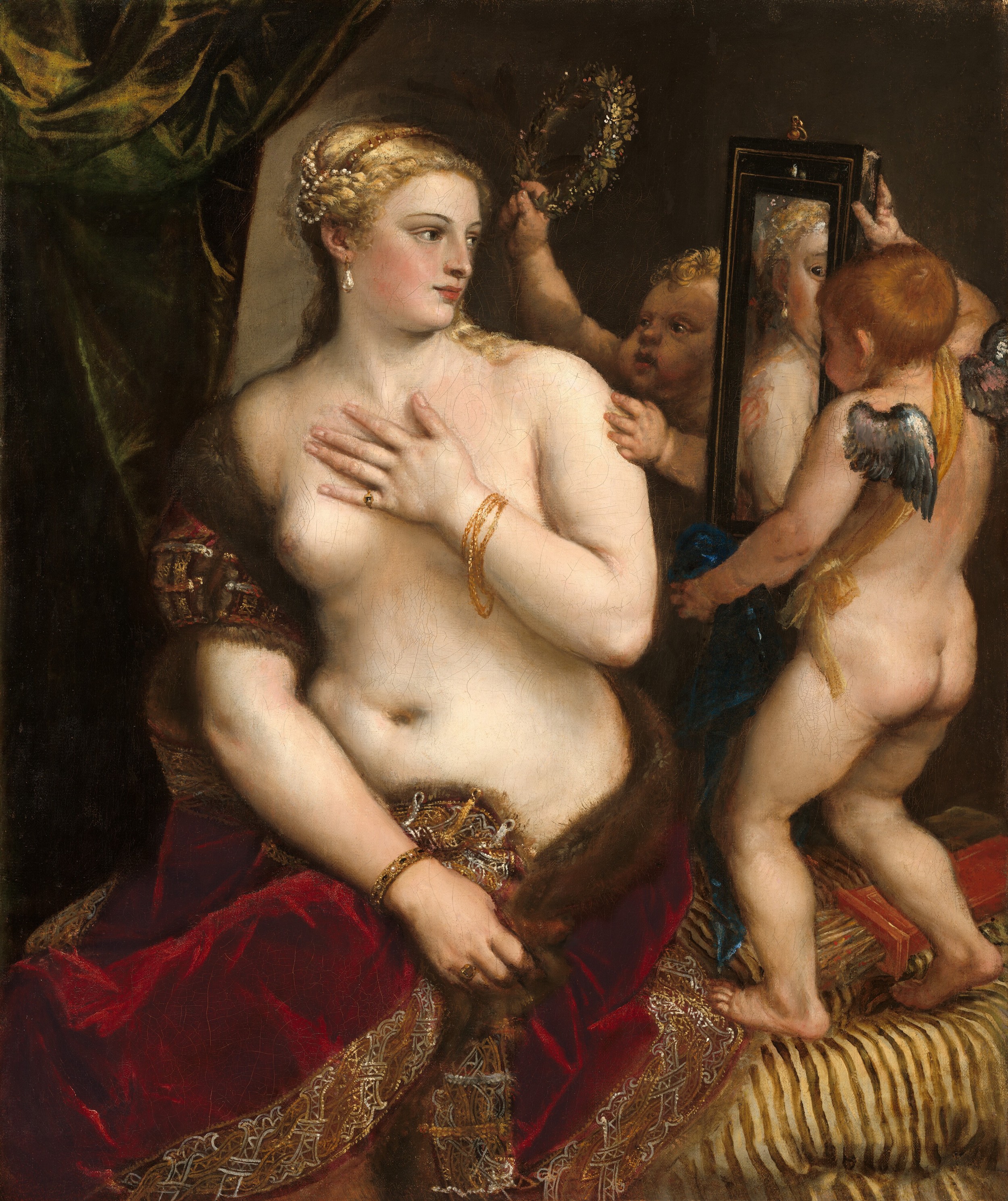 Venus with a Mirror by  Titian - c. 1555 - 124.5 x 105.5 cm National Gallery