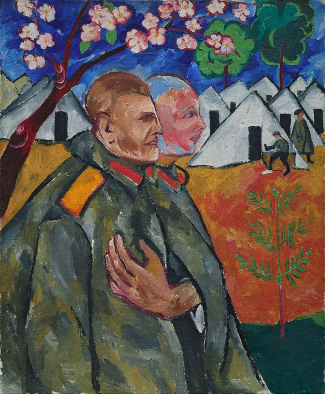 Portrait of Mikhail Larionov and his Platoon Commander by Natalia Goncharova - 1911 - 119 x 97 cm State Russian Museum