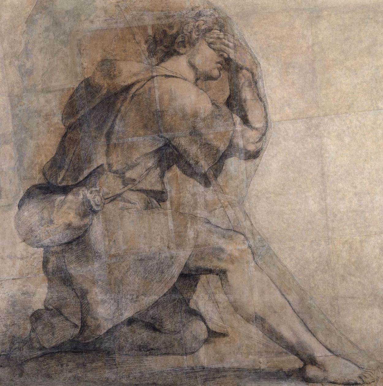 موسی که در مقابل بوته ای در حال سوختن زانو زده by رافائل سانتی - سال 1514 - 138 × 140 سانتی متر 