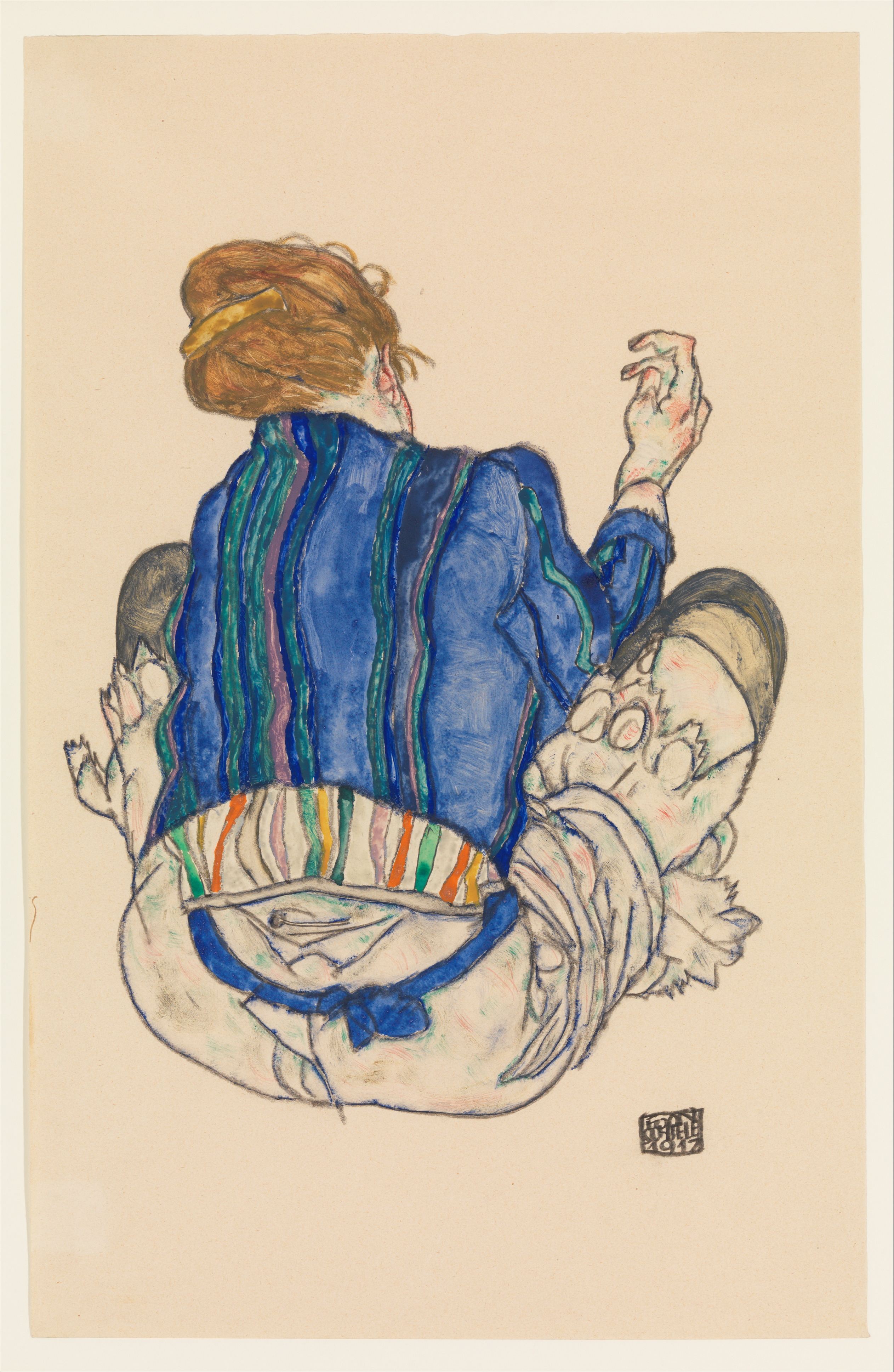 Seated Woman, Back View by Egon Schiele - 1917 - 46.4 x 29.8 cm 
