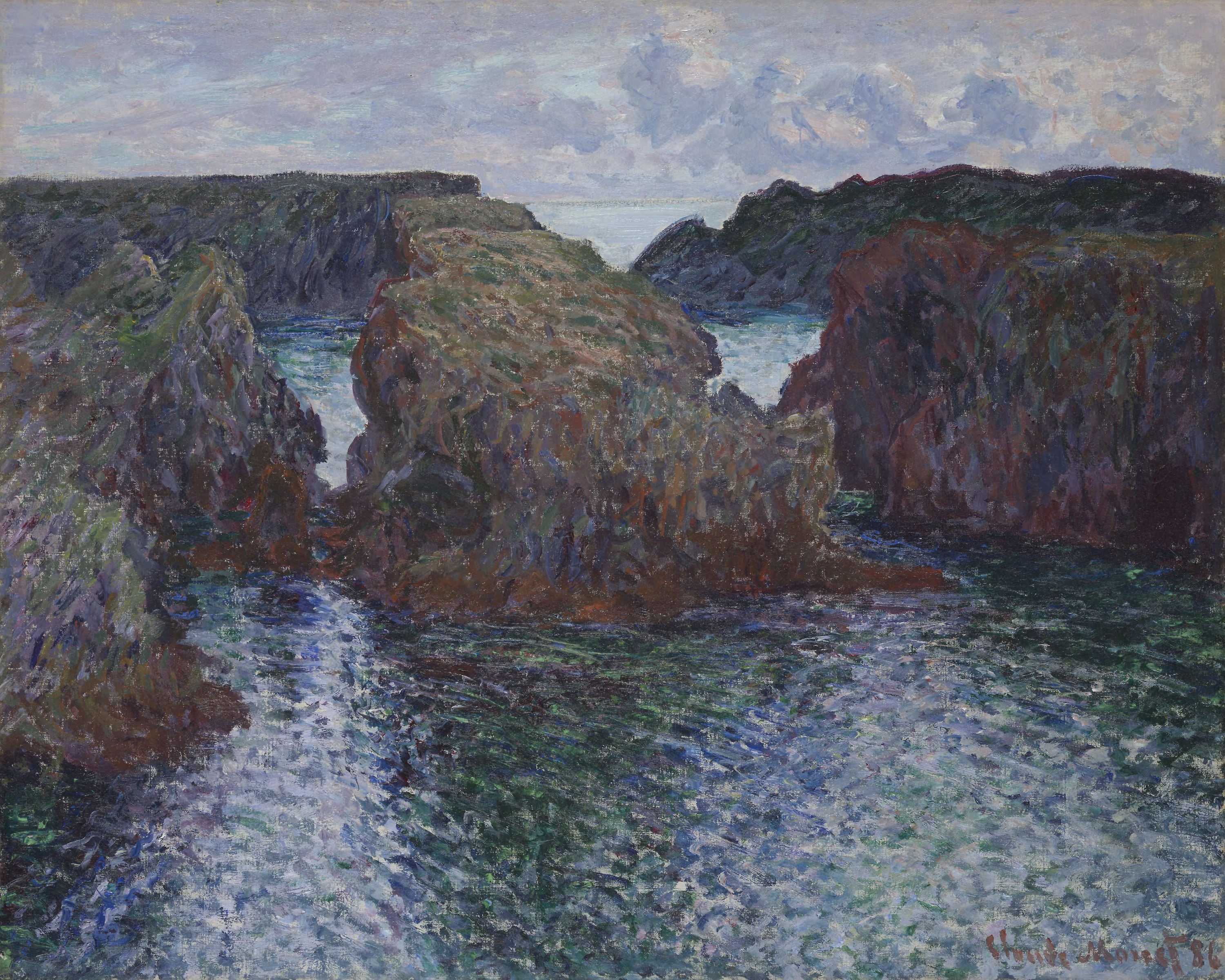 صخور في مرفأ غولفار بجزيرة بيل by Claude Monet - 1886 م - 66 سم في 81.8 سم 