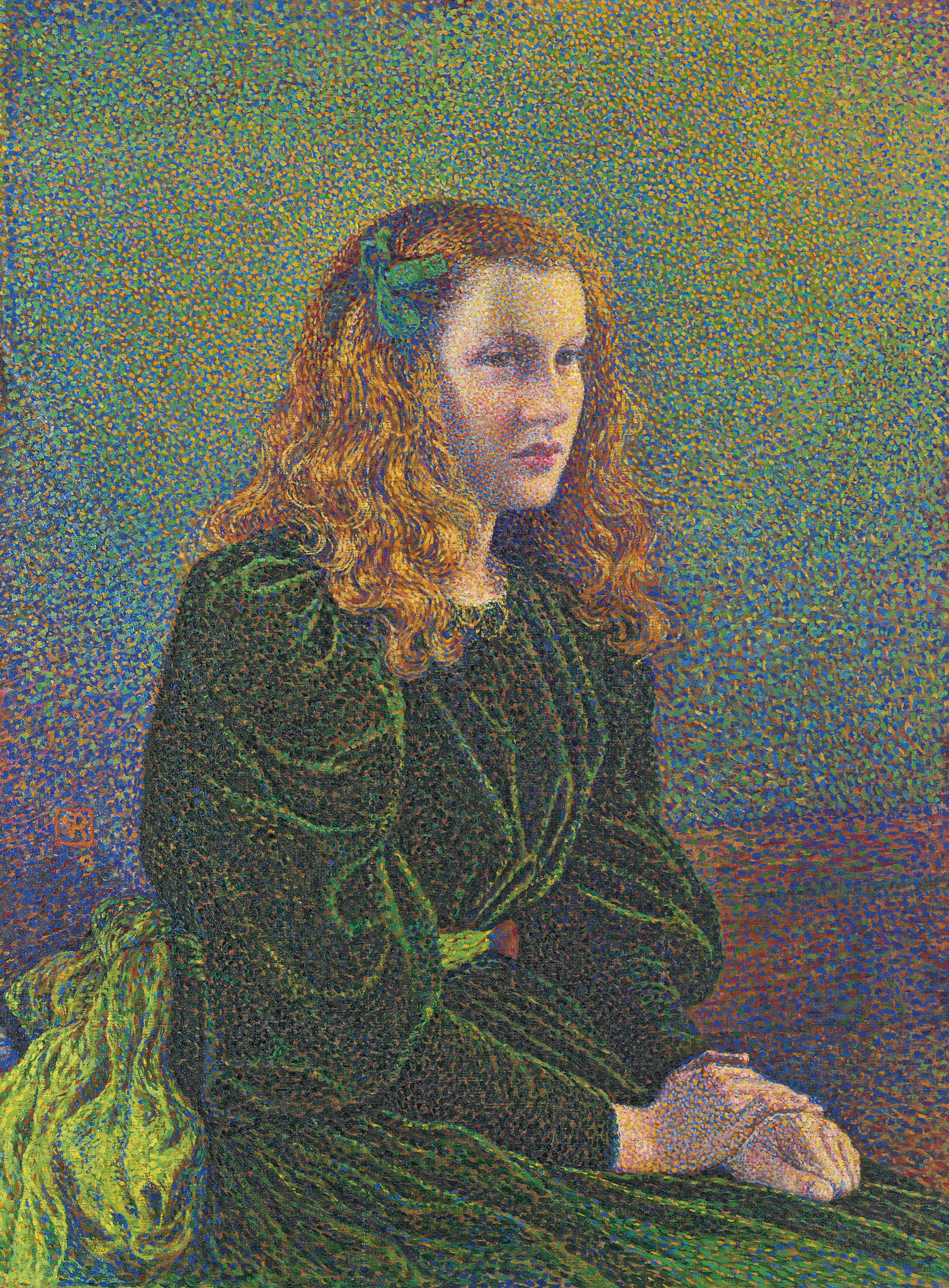ग्रीन ड्रेस में युवा महिला (जर्मेन मारचेल) by Theo van Rysselberghe - १८९३ - ८१.७ x ६०.६ सेमी 