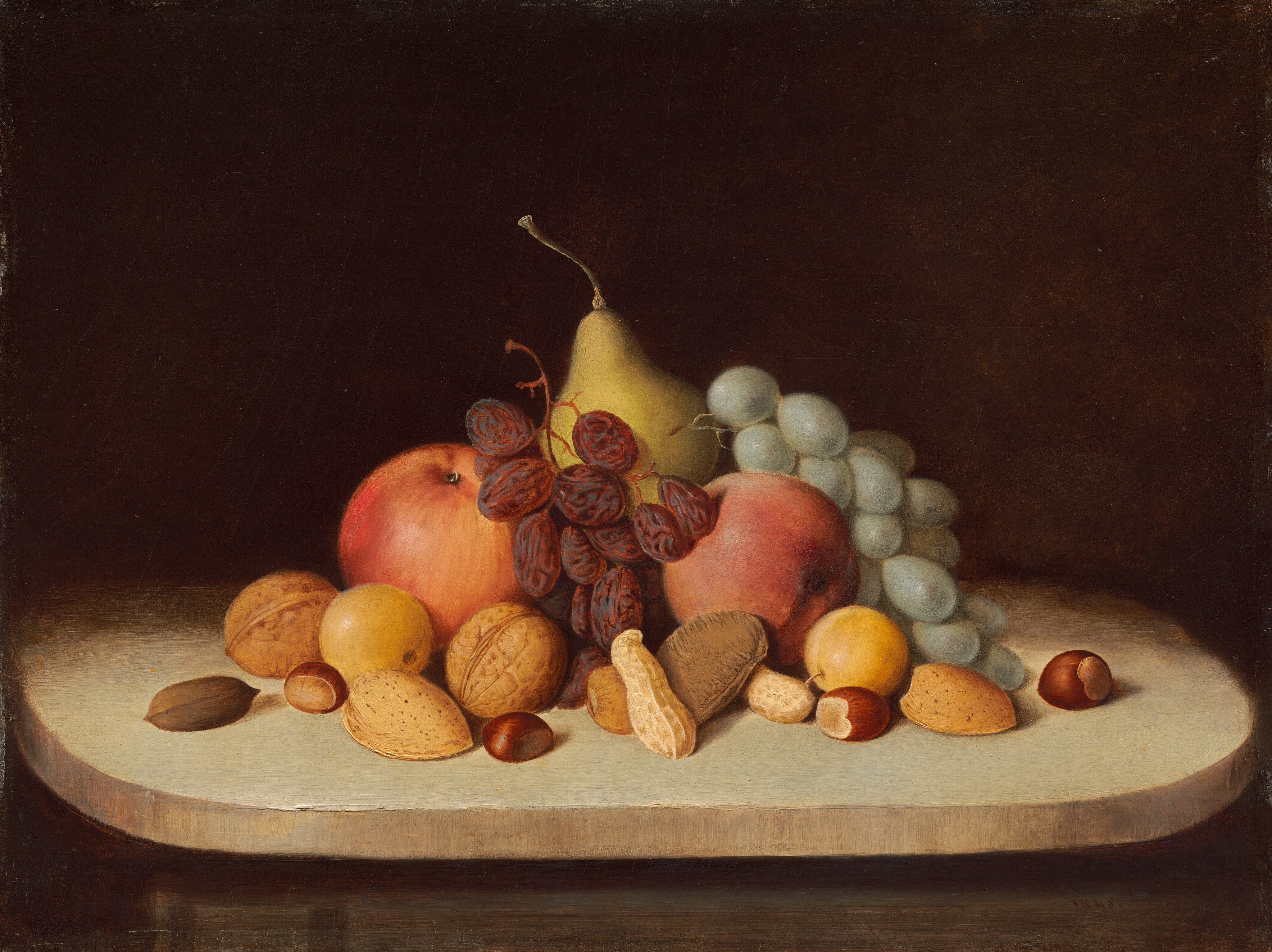 水果和坚果的静物画 by 罗伯特 邓肯森 - 1848年 - 30.48 x 40.64 厘米 