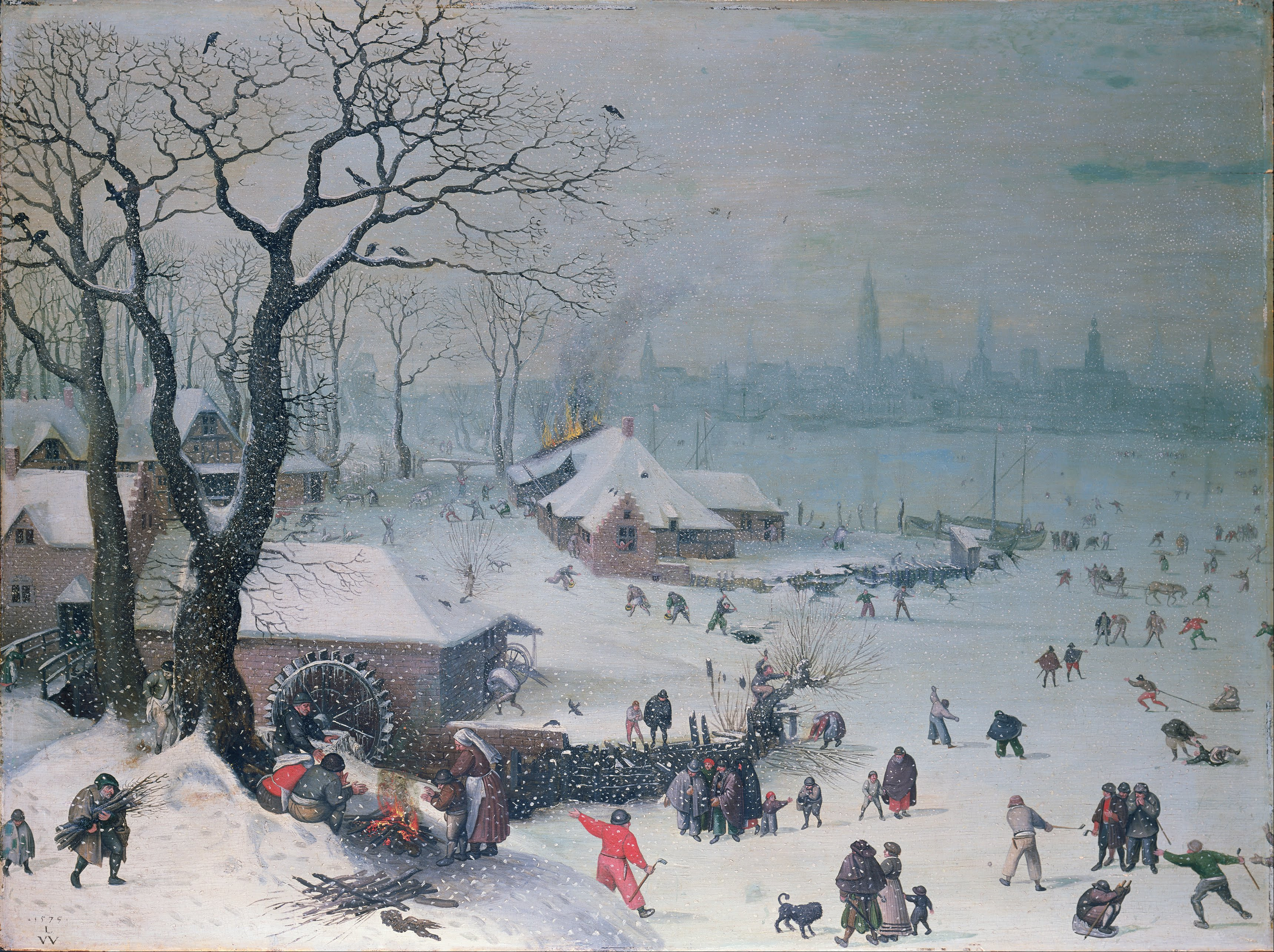 Зимски пејзаж са снегом близу Антверпена by Lucas van Valckenborch - 1575. - 61 x 82 cm 