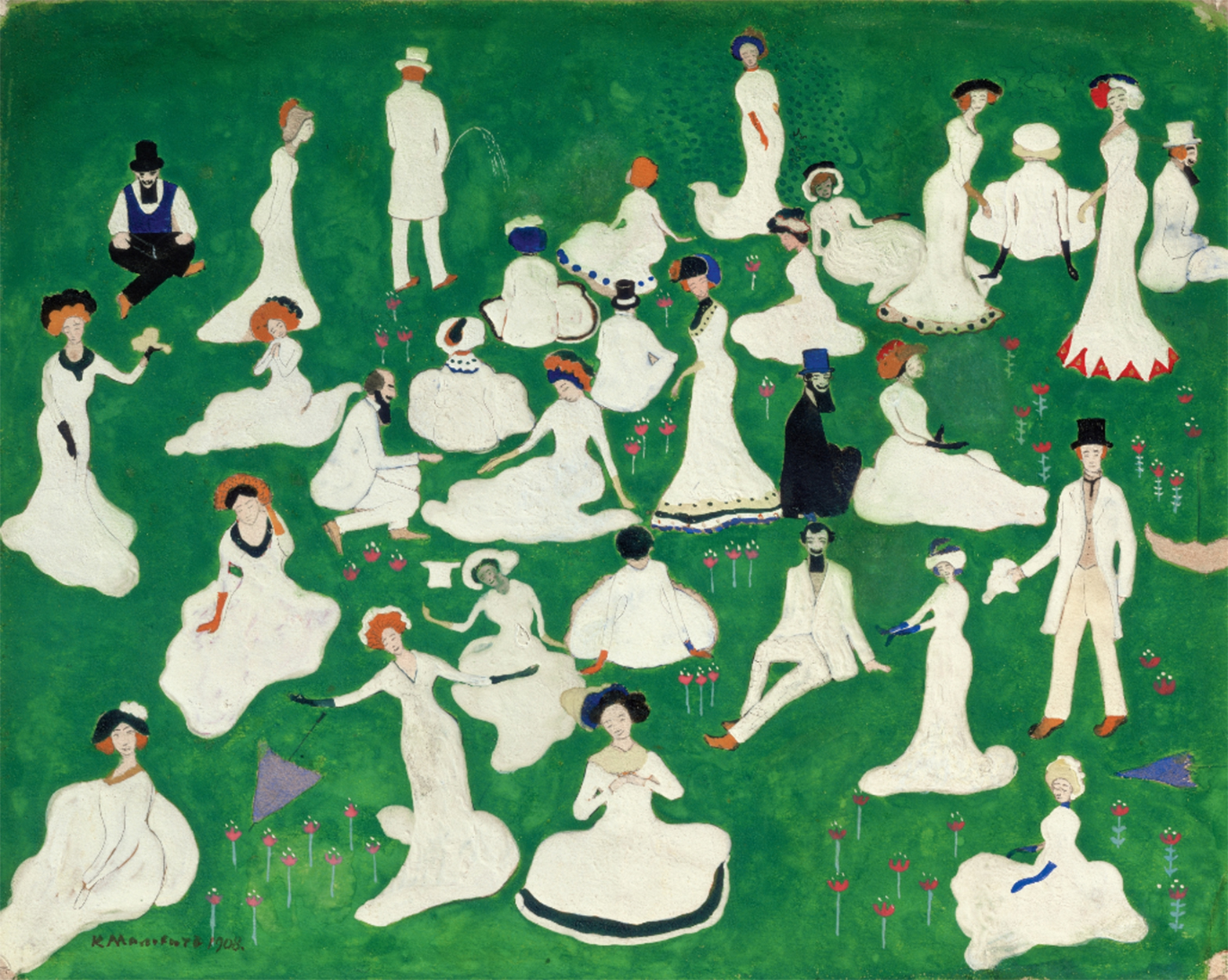 Relaxing (Society in Top Hats) by Kazimir Malevich - 1908 - 23,8 x 30,2 cm State Russian Museum