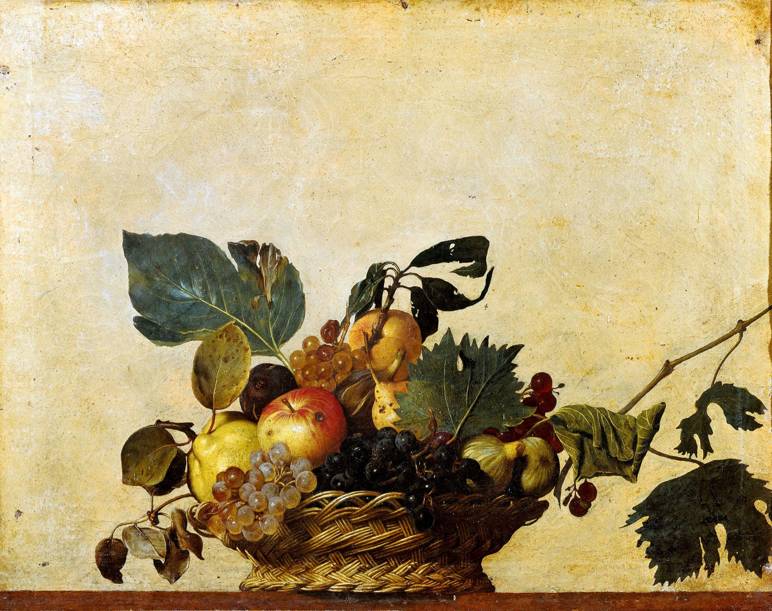 水果篮 by 米开朗基罗·梅里西·达 卡拉瓦乔 - 1610年 - 47 x 60.8 厘米 