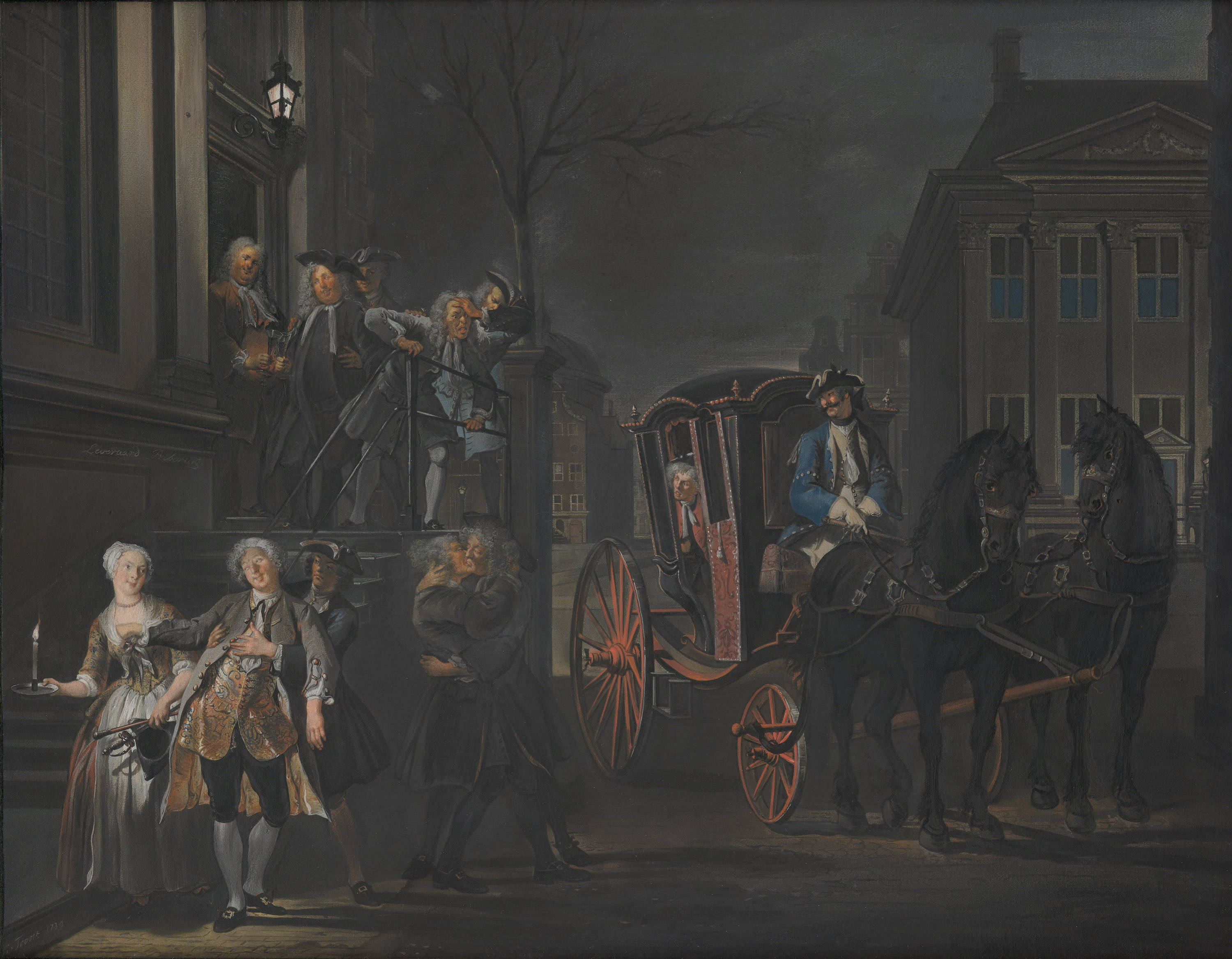 Akik bírták, mehettek; akik nem bírták, elestek by Cornelis Troost - 1739 - 57,7 x 74 cm 