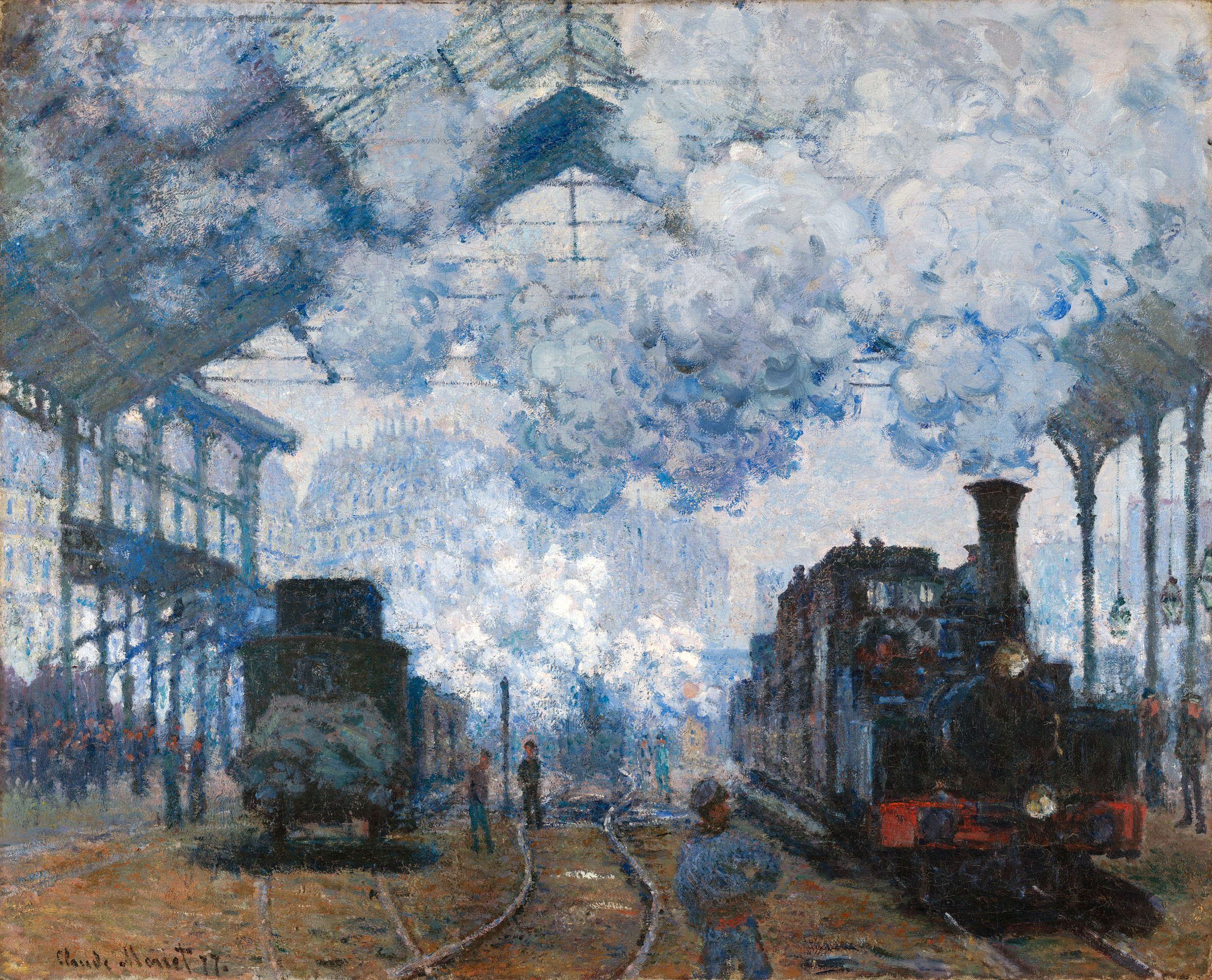 محطة القديس لعازر، وصول قطار by Claude Monet - 1877 م - 80 سم في 98 سم 