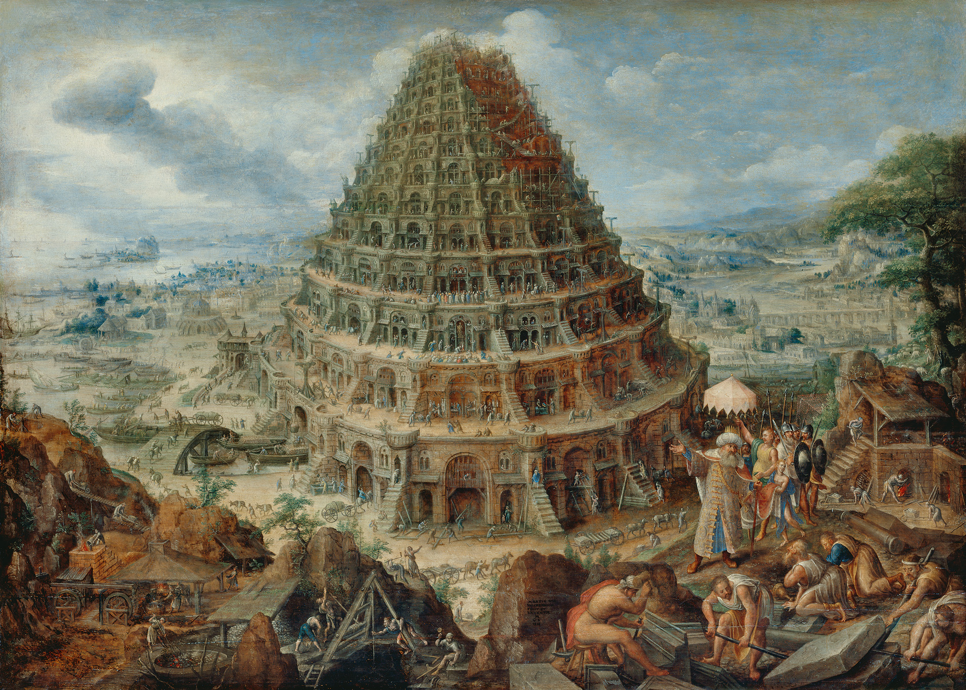 برج بابل by Marten Valckenborch - 1595 - 75,5 x 105 سم 