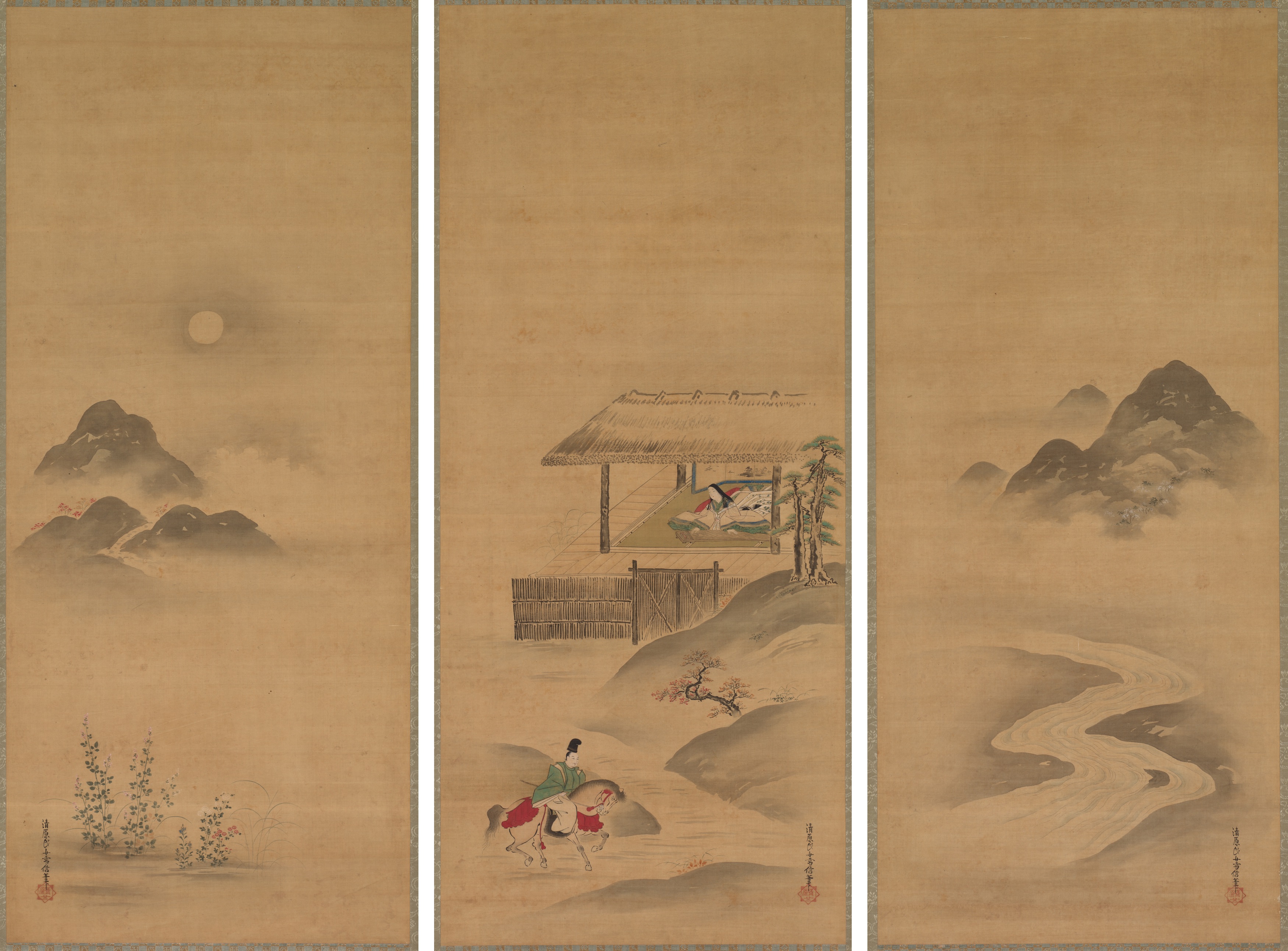 Минамото но Накакуни посећује госпоћицу Кого by Kiyohara Yukinobu - 1615-1682. - 180 x 59.4 cm 