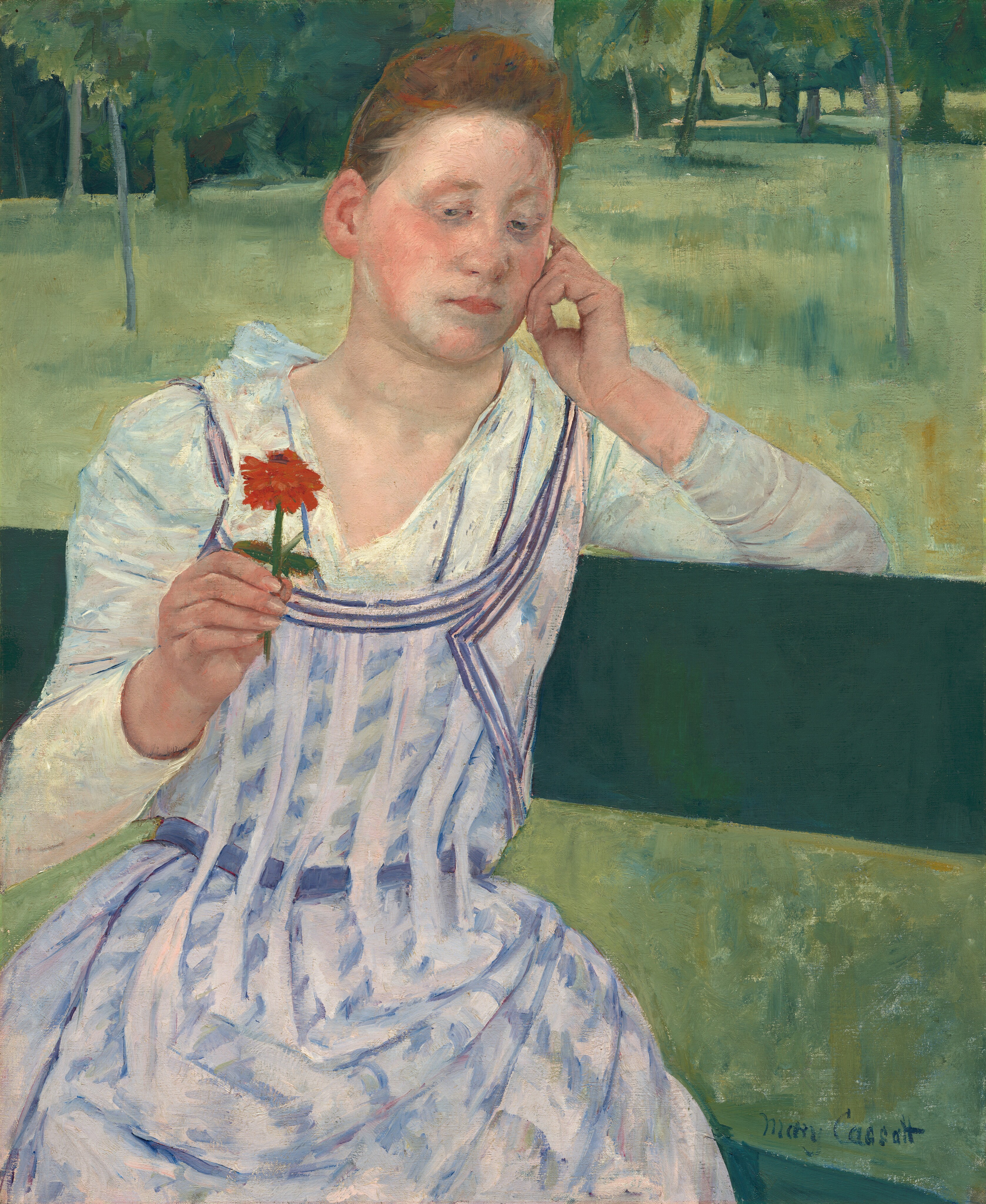 Woman with a Red Zinnia by Mary Cassatt - 1891 - 73.6 x 60.3 cm National Gallery of Art