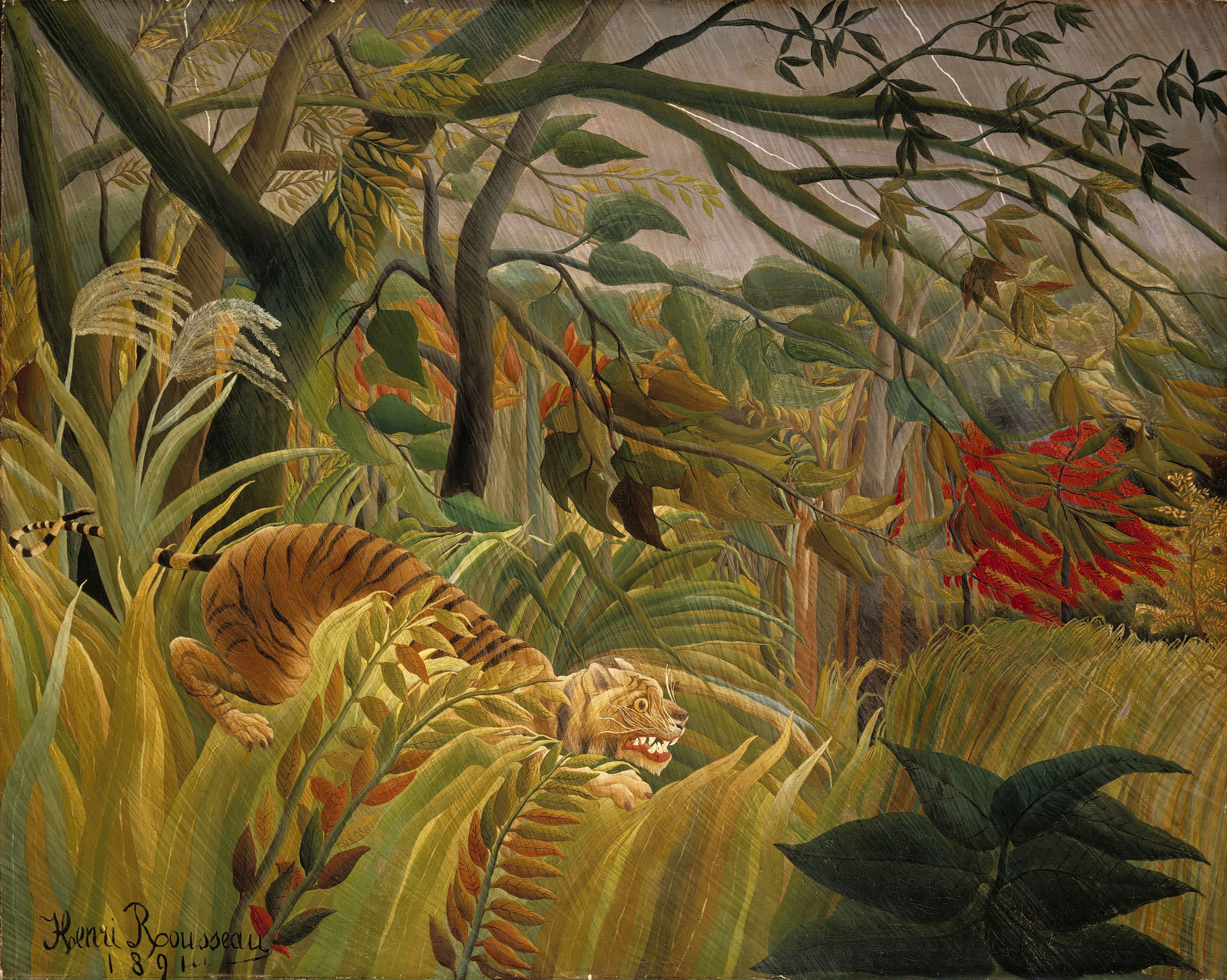 熱帯嵐の中のトラ（不意打ちを食らい驚いた！） by Henri Rousseau - 1891年 - 129.8 x 161.9 cm 