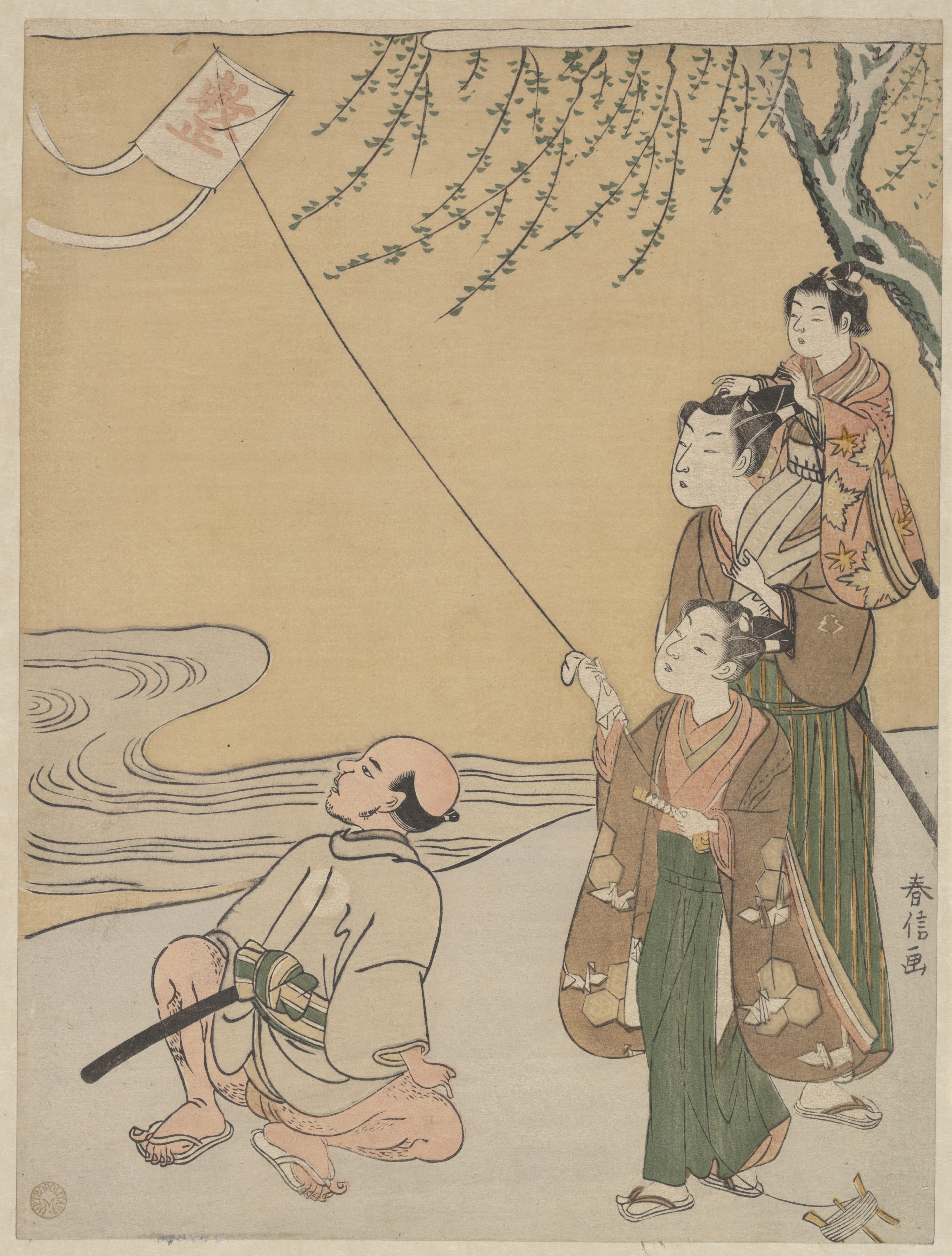 연날리기(Kite Flying) by Suzuki Harunobu - 1766 - 27.3 cm x 20.6 cm 