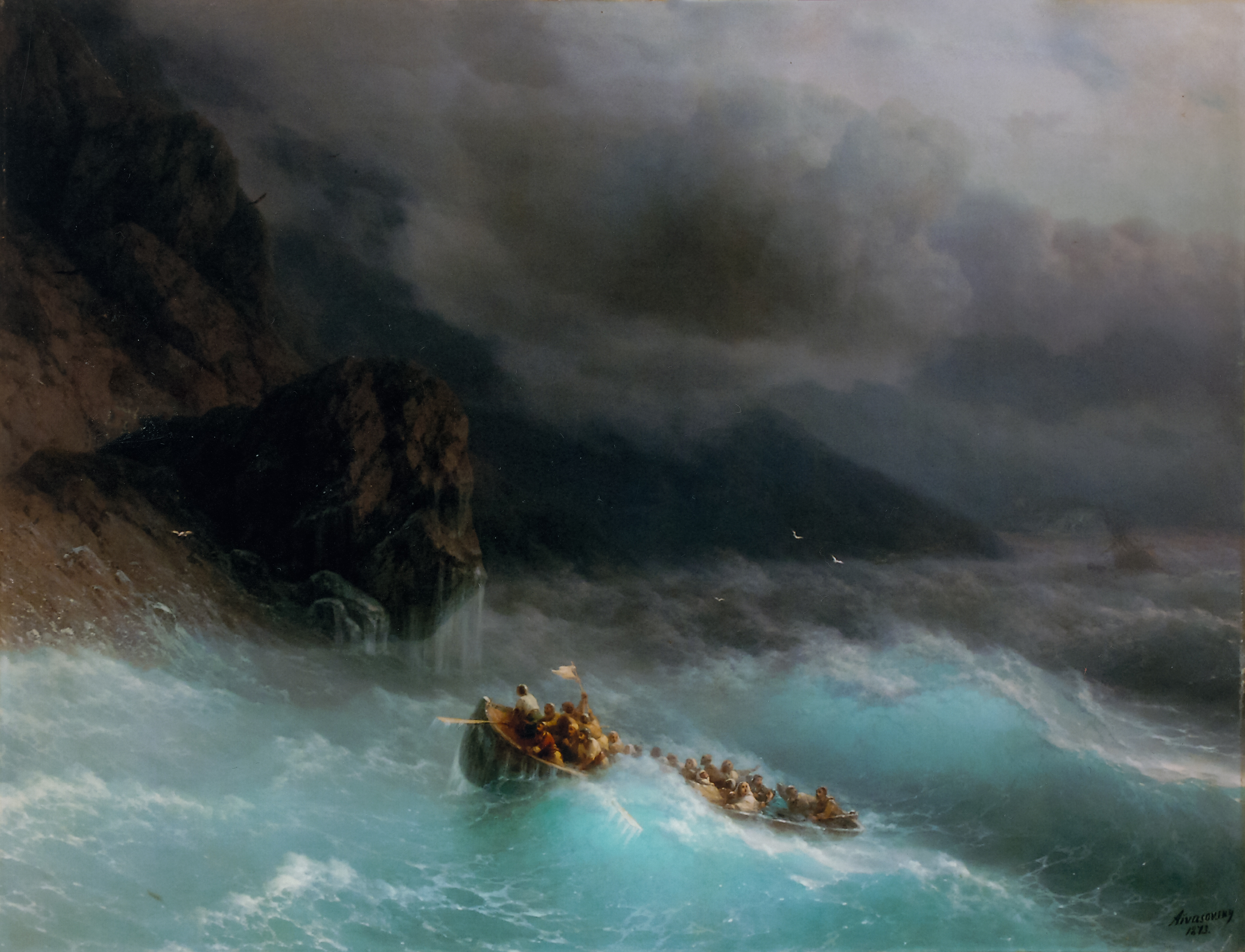 Storm on the Black Sea by Ivan Aivazovsky - 1844 - 134 х 72 cm The Omsk Regional Museum of The Fine Arts