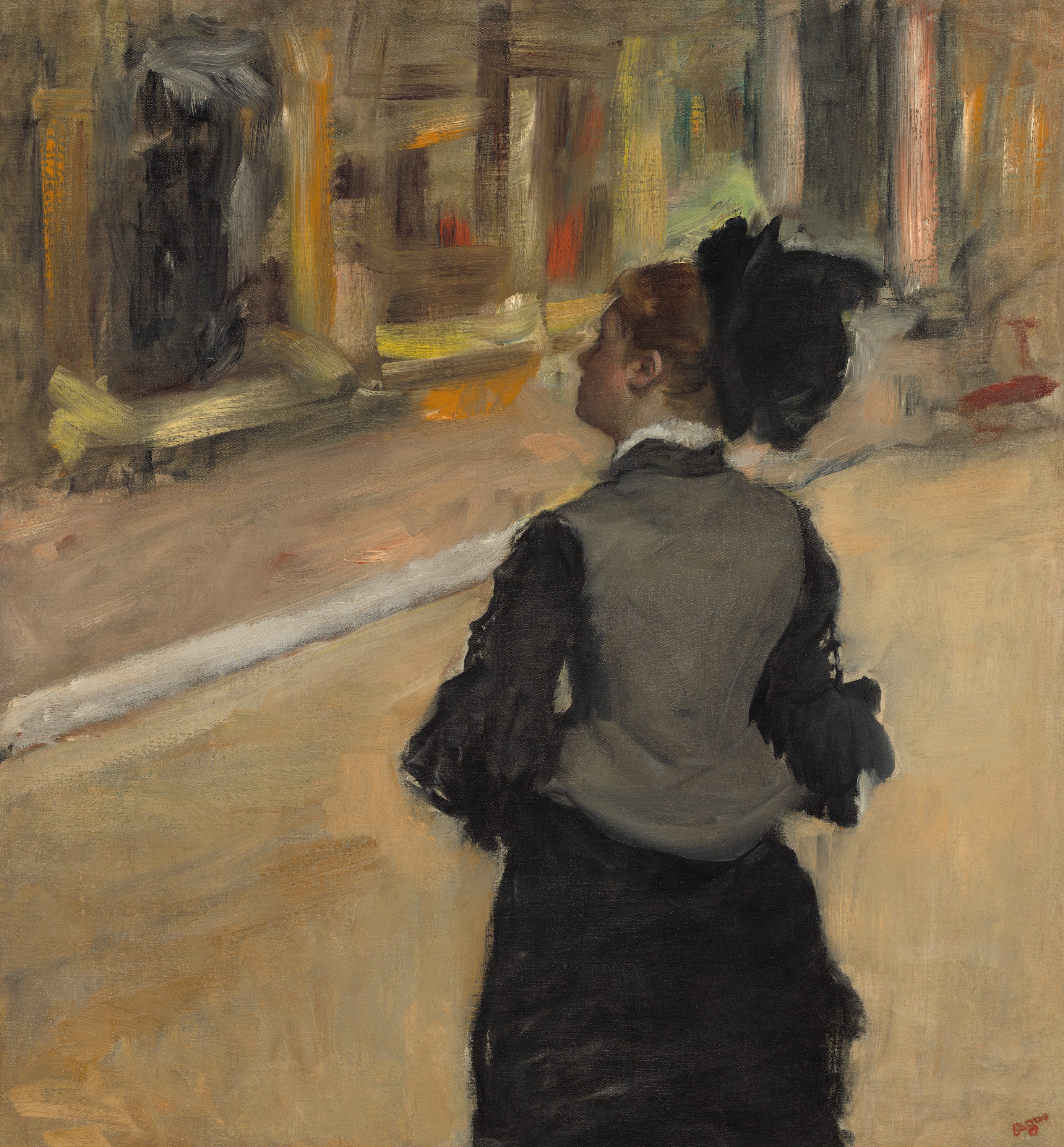 امرأة من منظور خلفي (زيارة إلى متحف) by Edgar Degas - بين حوالي 1879 وحوالي 1885 م - 81.3 في 75.6 سم 
