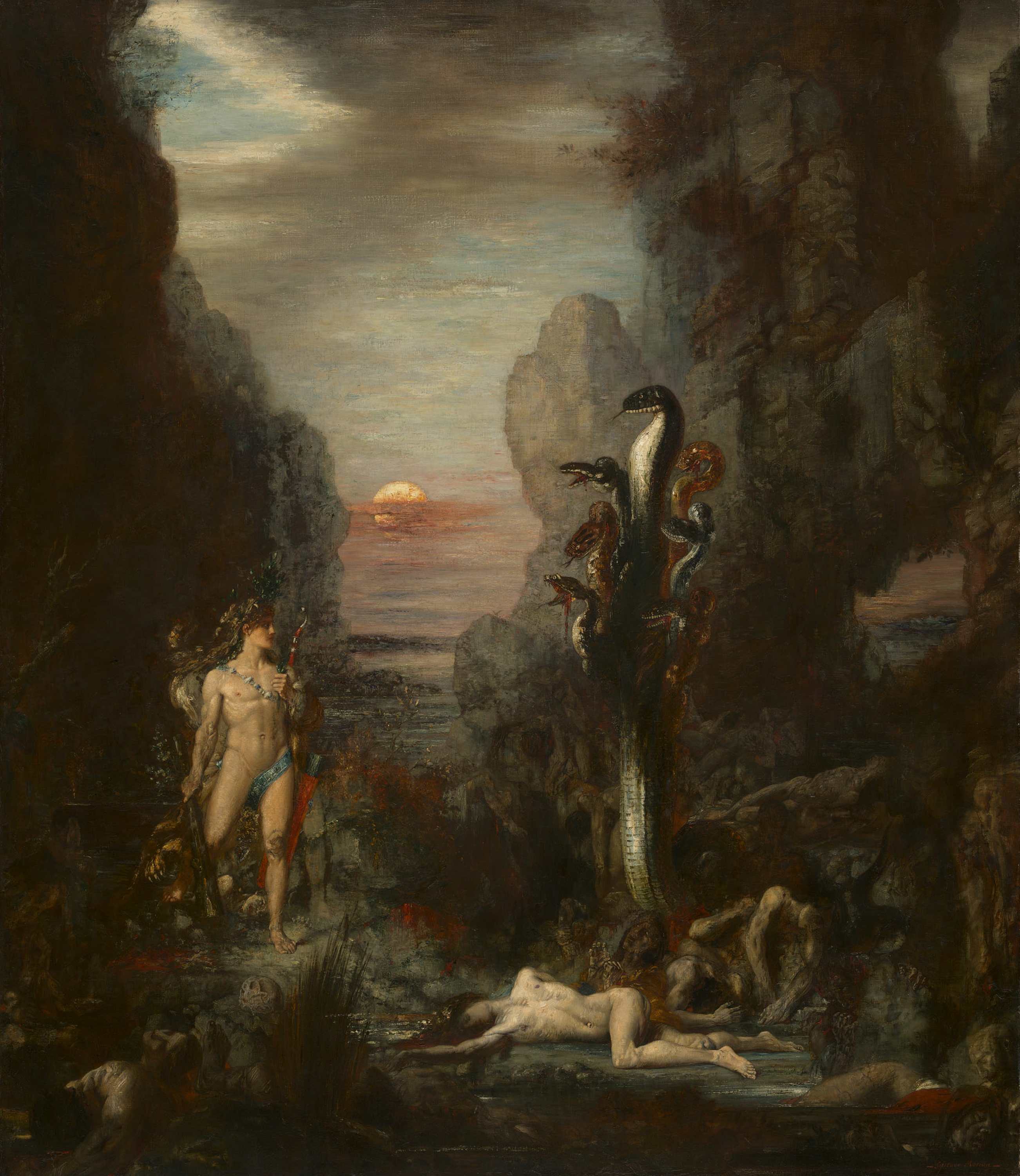 هرقل وعُدار الليرنانيَّة by Gustave Moreau - 1875-76 م - 179.3 سم في 154 سم 