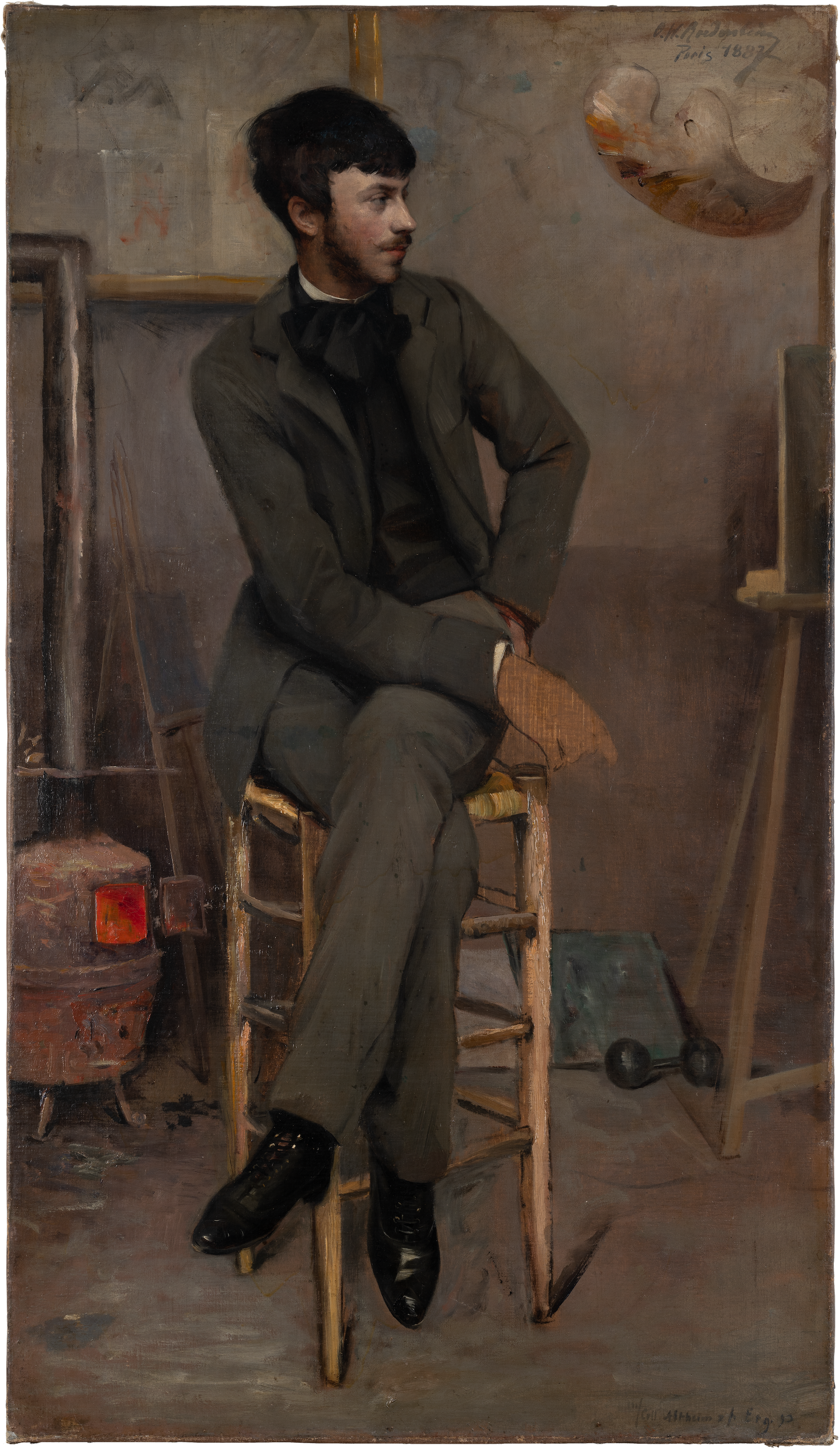 पेरिस के एक स्टूडियो में एक पेंटर का चित्र by Ottilie W. Roederstein - १८८७ - ८६.१ x ४९.५ सेमी 