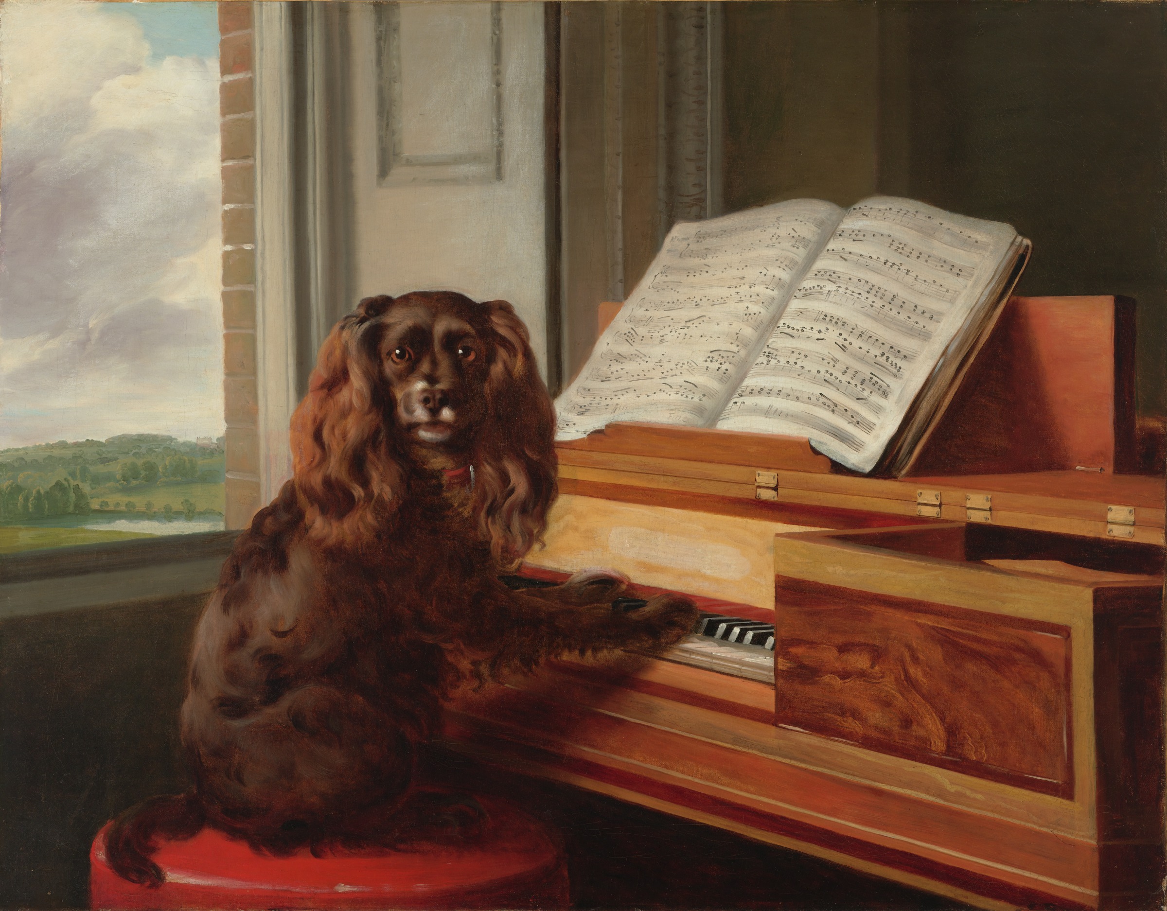 Portret van een buitengewoon muzikale hond by Philip Reinagle - 1805 - 81,6 x 101,6 cm 