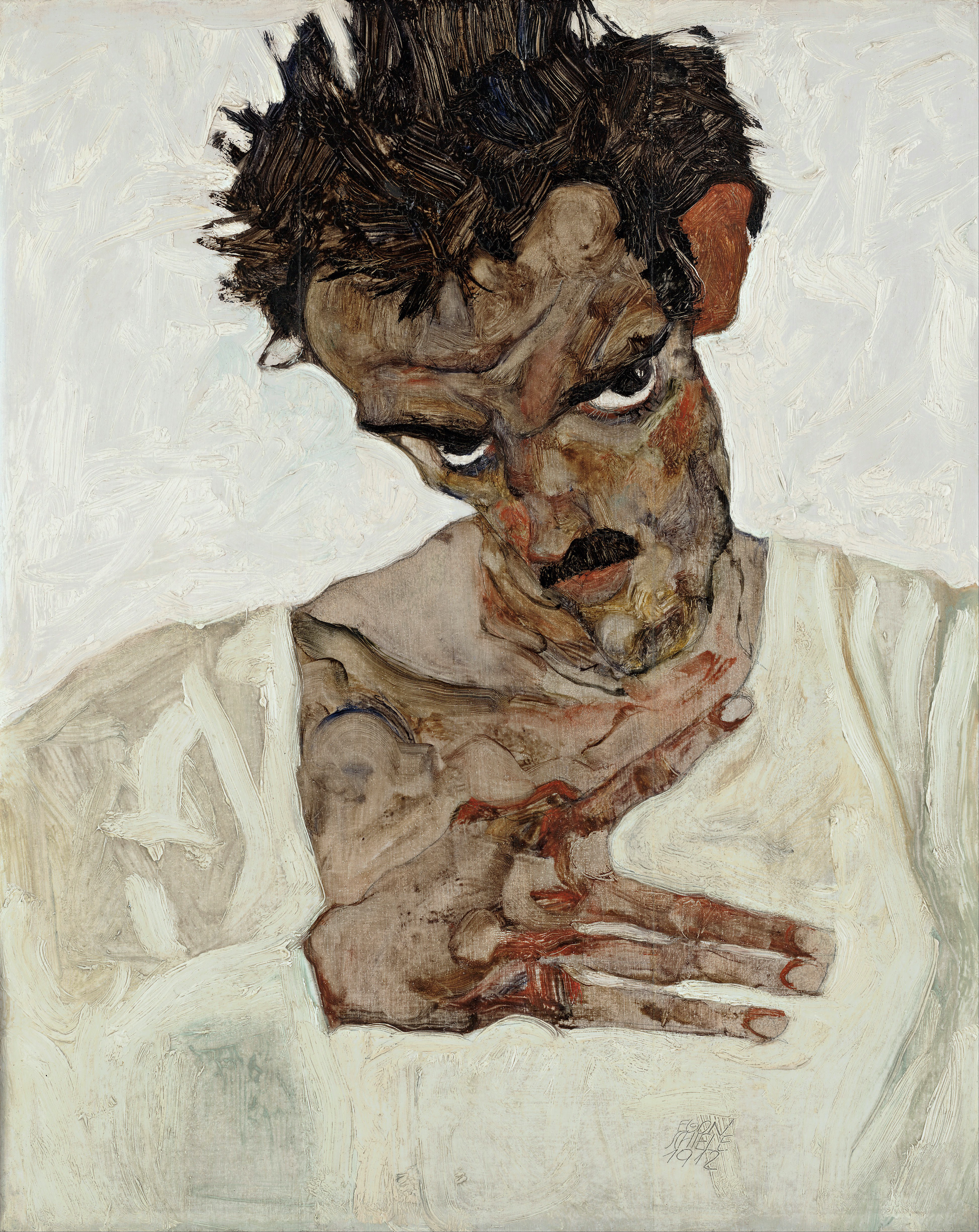 Αυτοπροσωπογραφία με χαμηλωμένο κεφάλι by Έγκον Σίλε - 1912 - 37 x 42,2 εκ. 